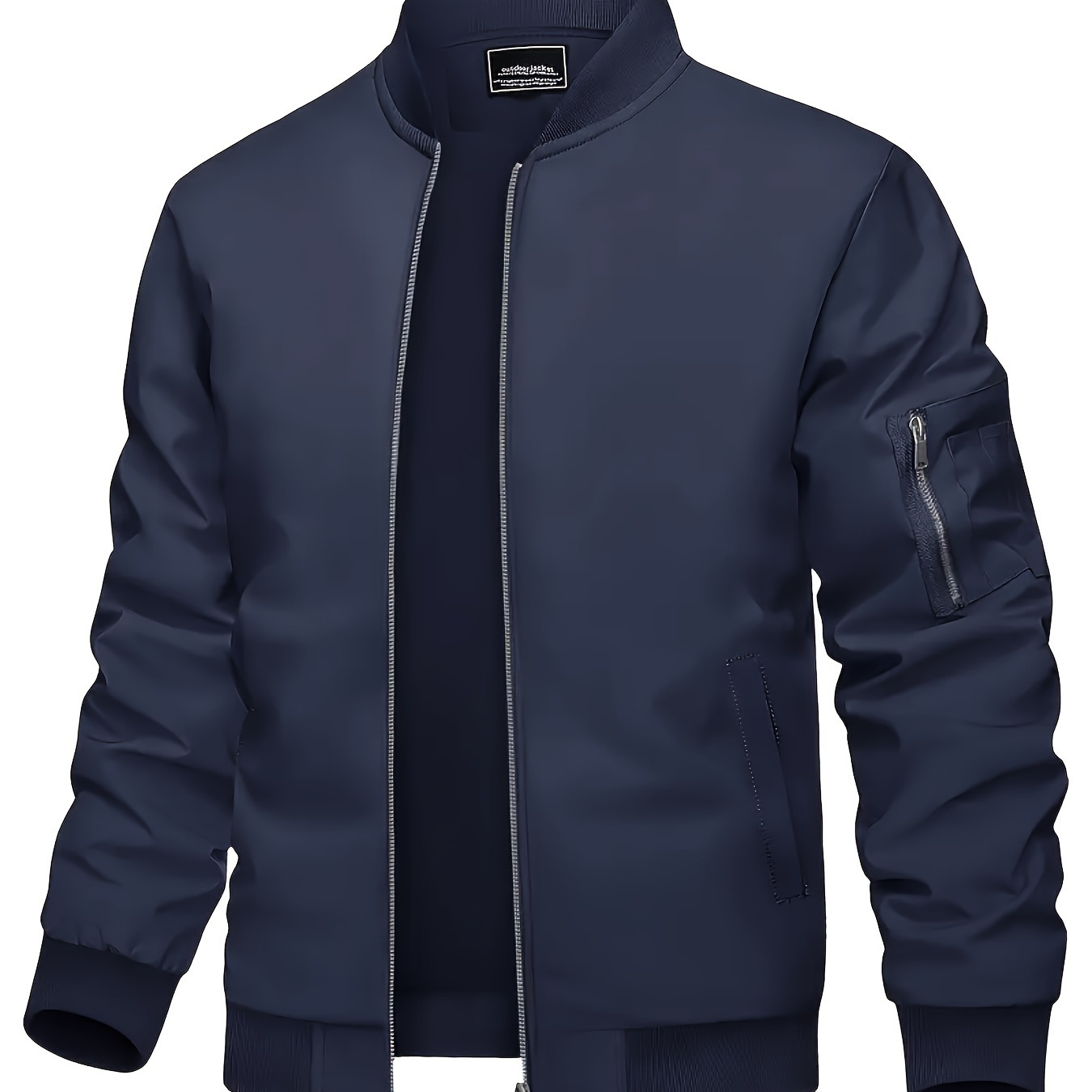 

[customer ] Men's Lightweight Casual Jacket - Breathable, Full-zip Stand Collar With Pockets, Classic Style With Ribbed Cuffs & Hem For And Stretch - Dates, Parties, Camping & Fishing