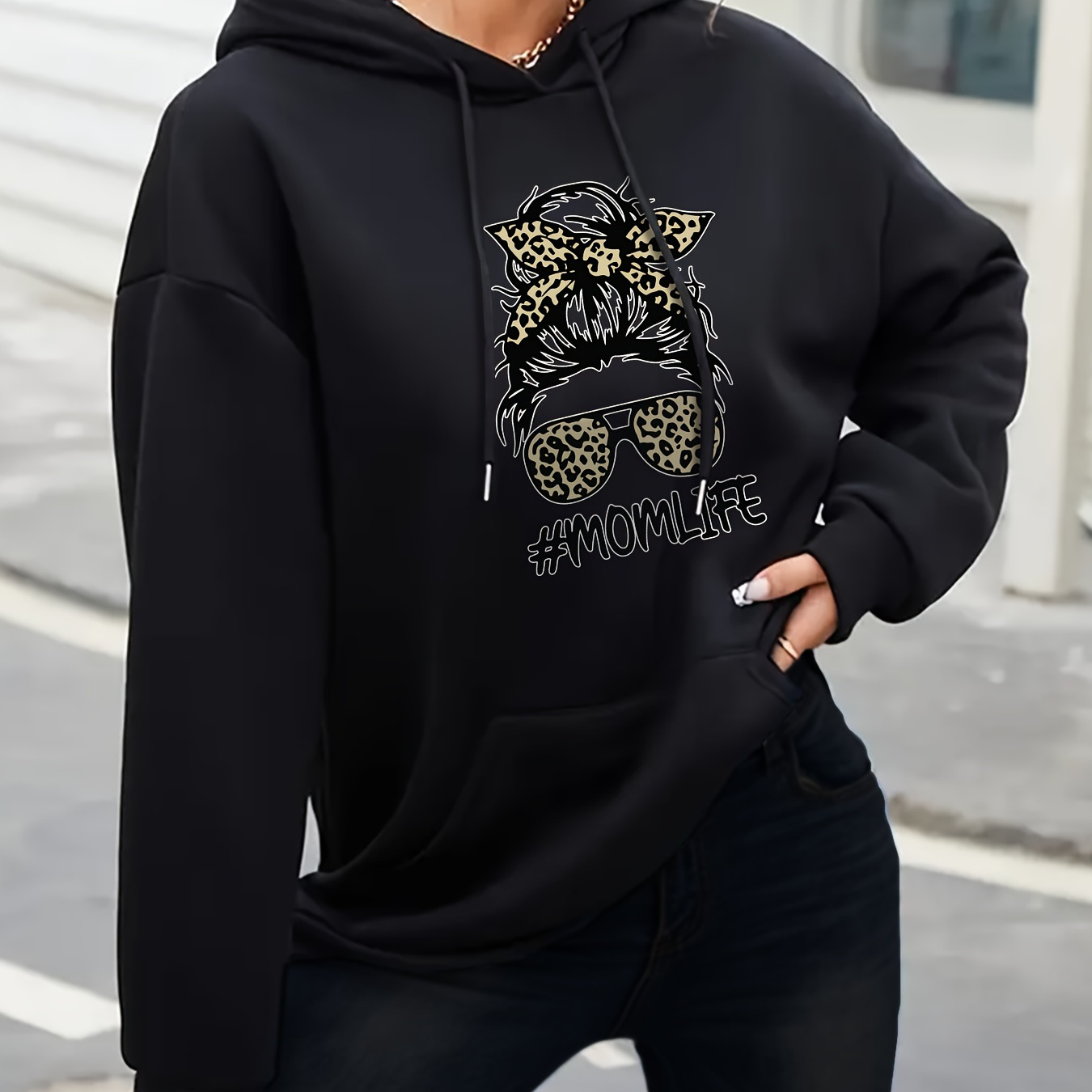 

Festive Leopard Print Hoodie: Perfect For Adult Women - Winter, Polyester, Casual, Knit, No Detail, 1 Size Fits All