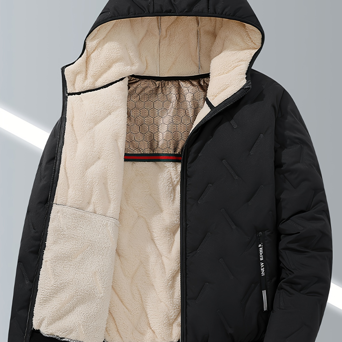 

Veste d'Hiver Décontractée pour Homme - Doublure Épaisse en , Coupe-Vent à Capuche avec Design en Relief, Fermeture Éclair, Couleur Unie