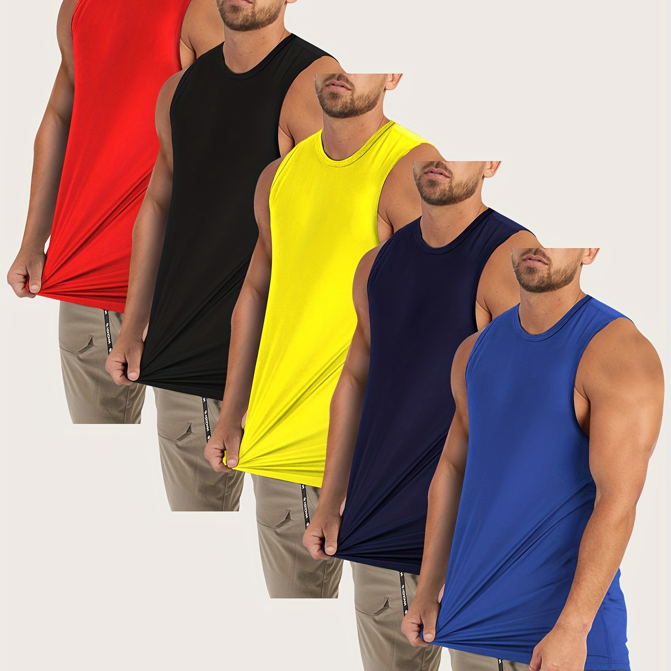 

5pcs Plus Size Solid Tank Top Breathable Quick Dry Sleeveless Tees For Sports Fiteness