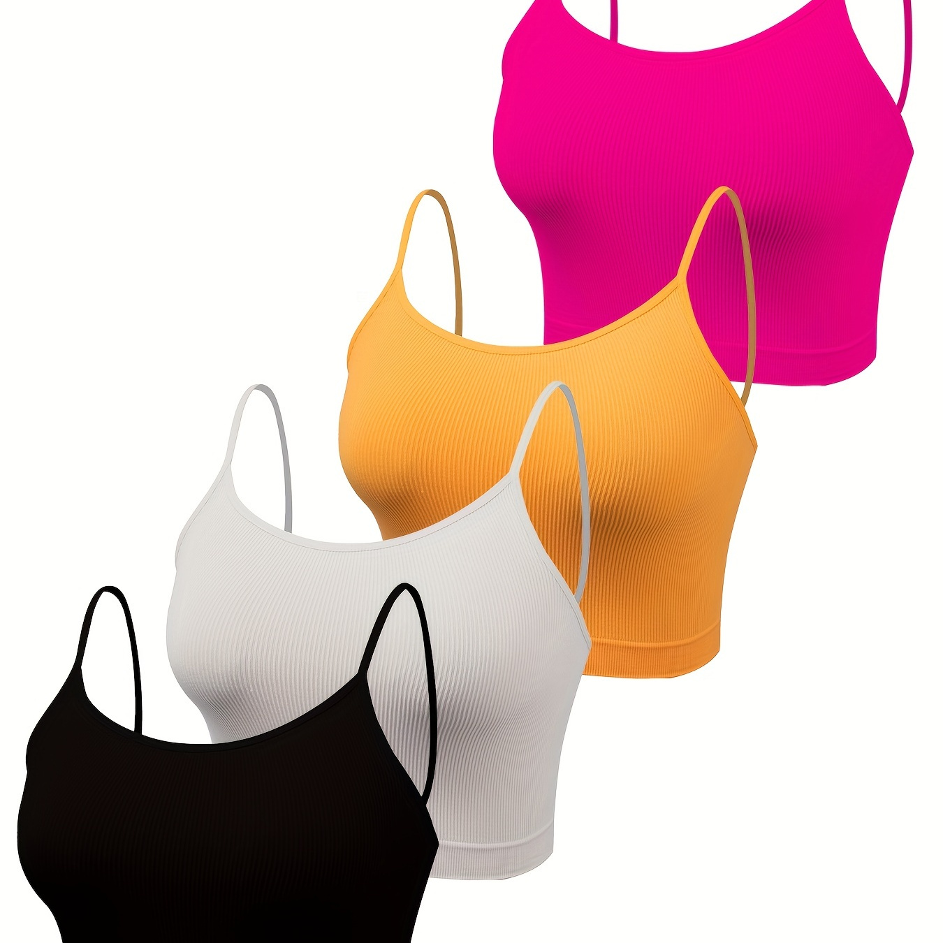 4 Sets Solid Sports Cami Tops, Casual Comfy Round Neck Sleeveless Top, Women's Lingerie & Underwear