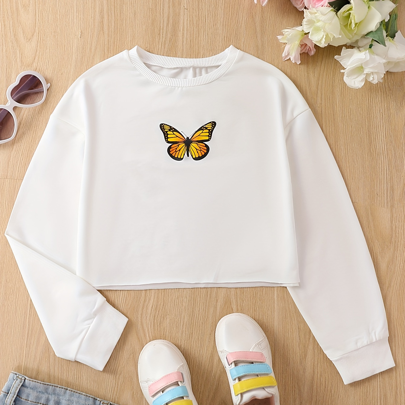 SHENHE Sudadera con capucha de manga larga con estampado de mariposas para  niña