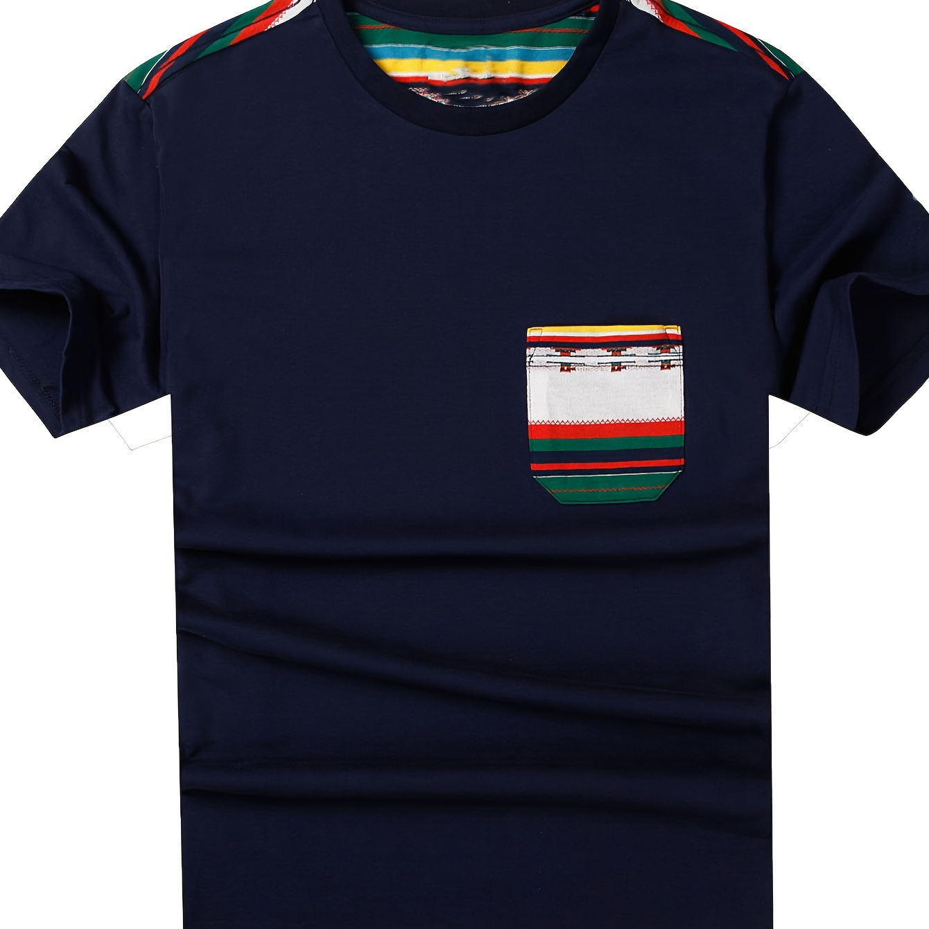 

Men's Striped T-shirt With Stripes On The Back, Front Chest Pocket Design, Rich In Color, Made Of Comfortable And Breathable Material, Suitable For Wearing During Casual Sports.