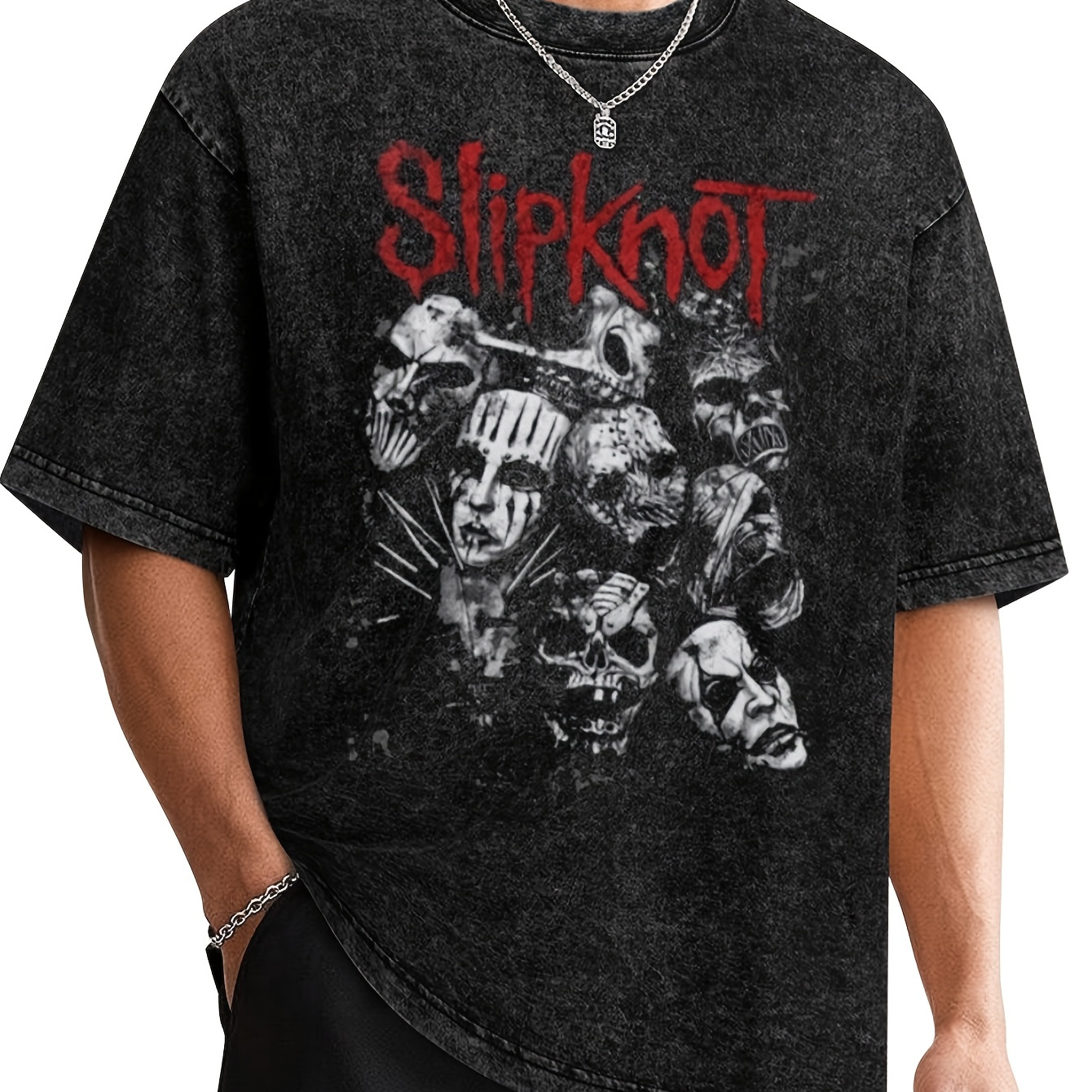 

Ewhslipknot Rock Washed Short Sleeve T-shirt Men's And Women's Cotton Crew Neck Pullover Half Sleevedg004