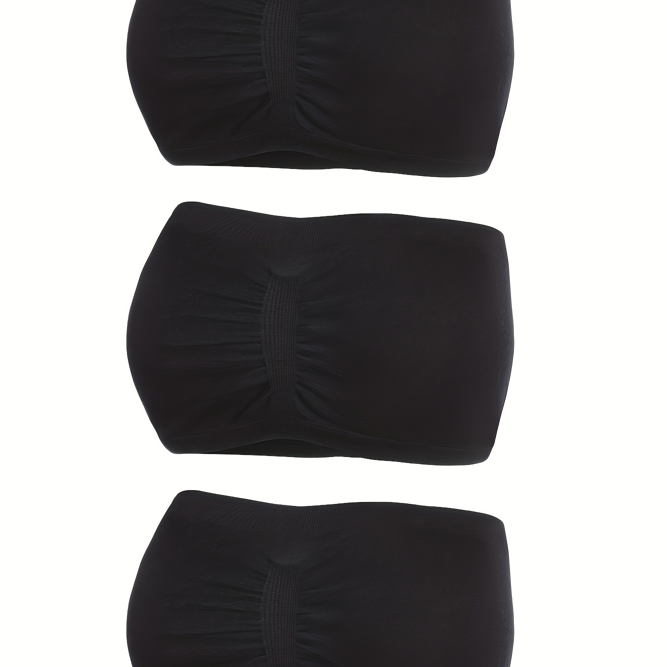 

3-pack Elegant Black Bandeau Bra Tops, Anti-slip Gathered Chest Wrap, Seamless Strapless Breathable Lingerie Set