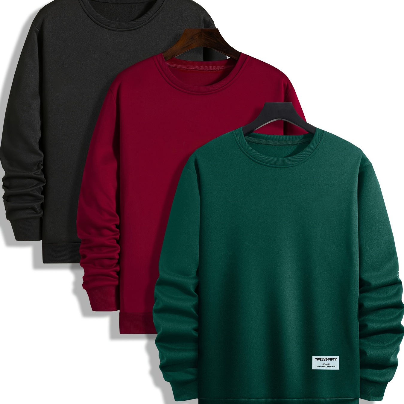 

3-Pack de sweatshirts décontractés à col rond pour hommes, tissu en de polyester légèrement extensible, pulls à motif alphabétique pour le streetwear , en automne et en hiver