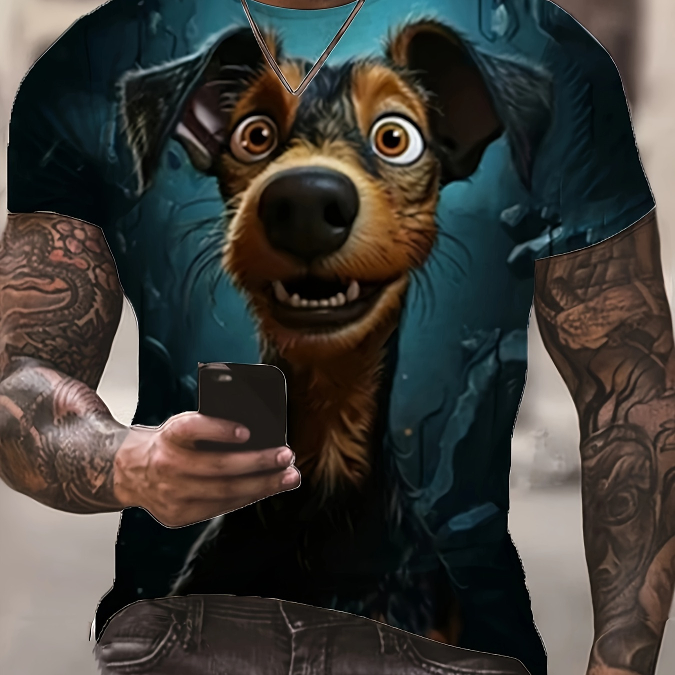 

Men's 3d Digital Animation Style Funny Dog Pattern Crew Neck Short Sleeve T-shirt, Novel And Chic Tops For Summer Street Wear, Tees For Men