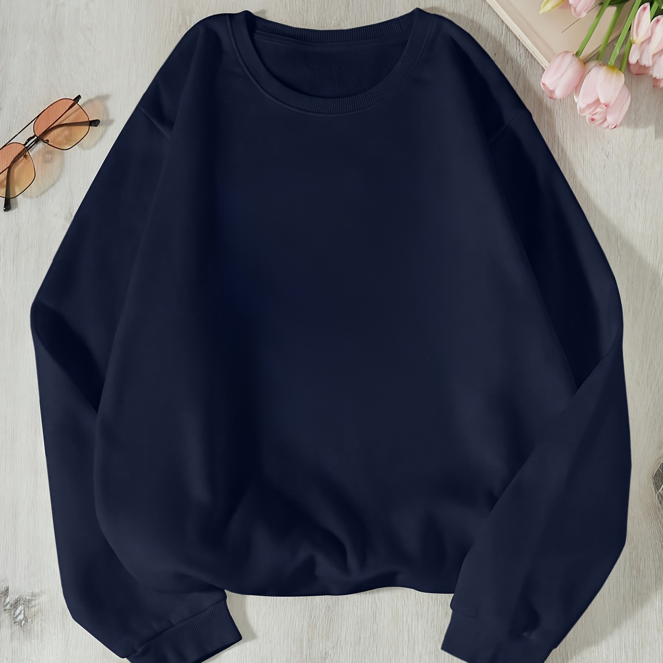 

Women's Casual Crew Neck Plush Sweatshirt, Long Sleeve Sporty Pullover, Fall/winter Fashion Outerwear