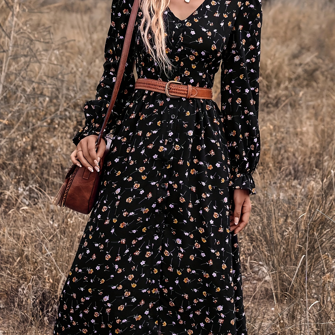 

boutonnée sur le devant à imprimé , col en V, à longues le et , vêtements femmes.