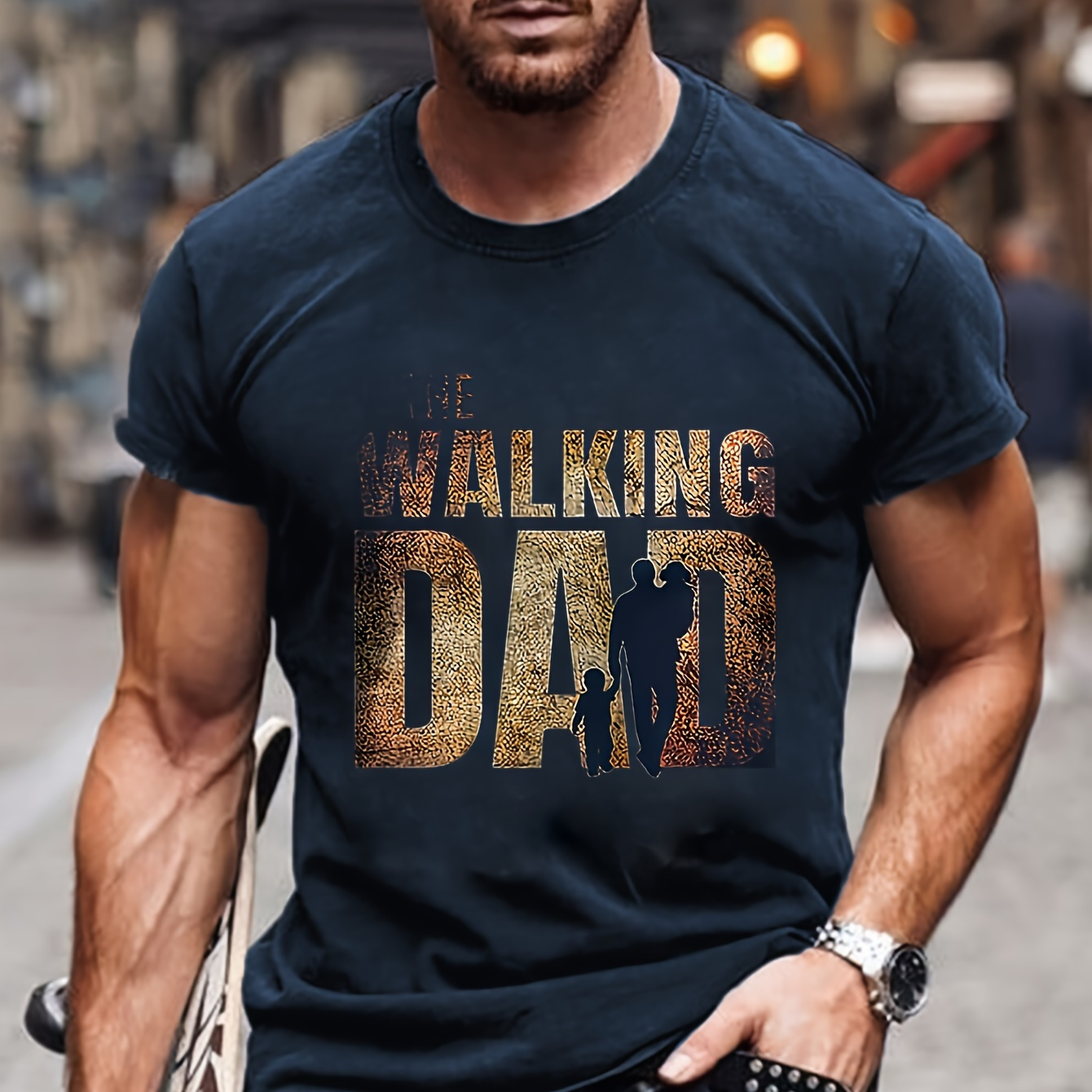 

Dad Print, Men's Graphic Design Crew Neck T-shirt, Casual Comfy Tees Tshirts For Summer, Men's Clothing Tops For Daily Vacation Resorts