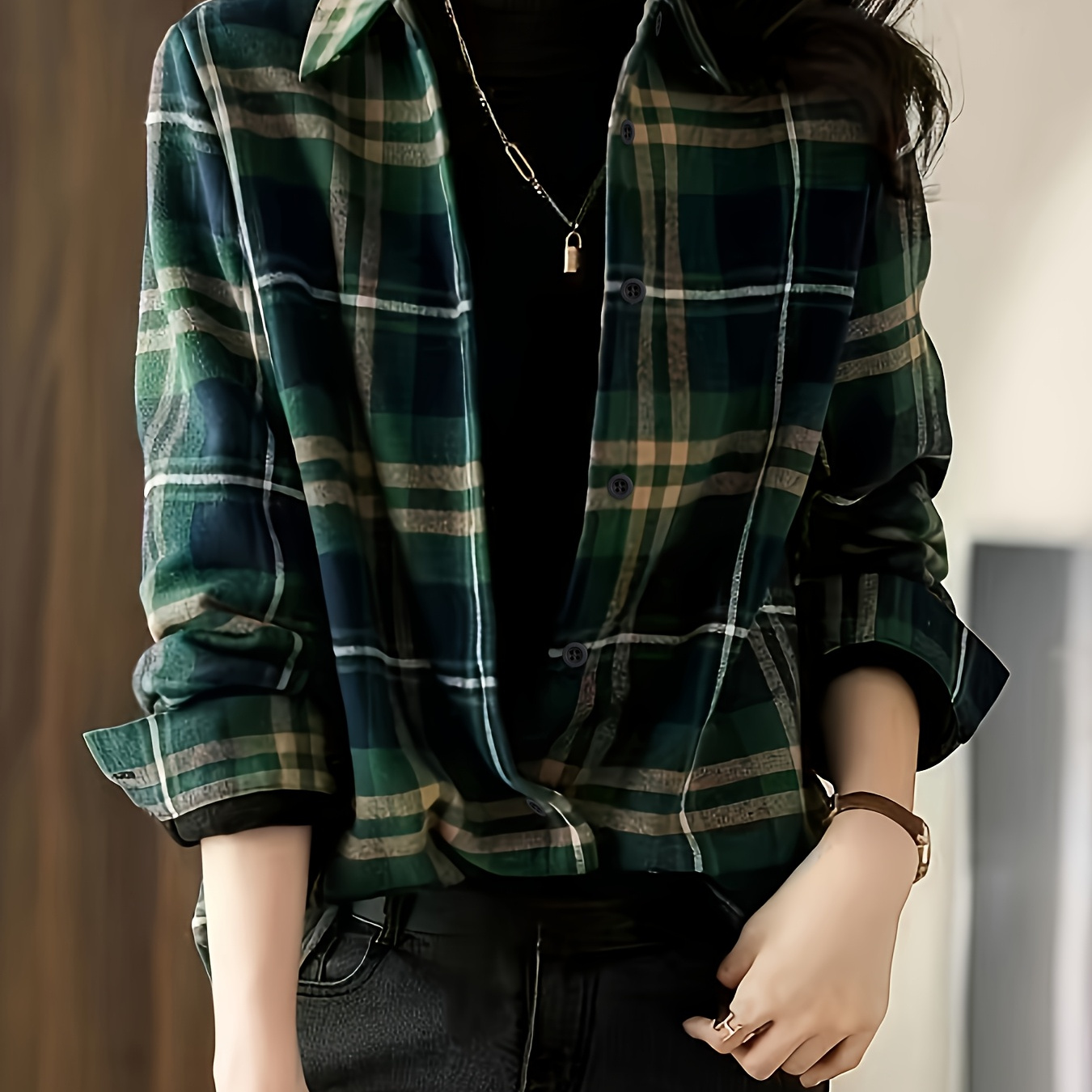 

Print Button Front Shirt, Casual Long Sleeve Lapel Collar Shirt For Spring & Fall, Women's Clothing