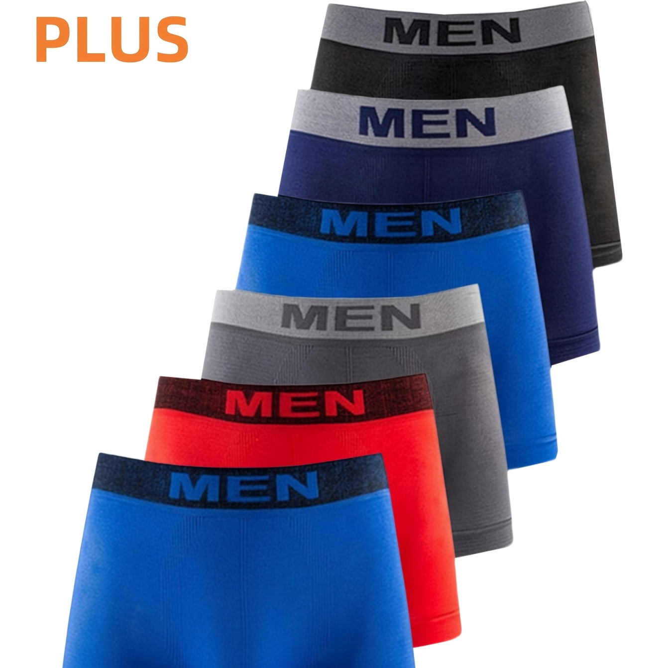 

6pcs Men's Plus Size Boxer Briefs - Breathable, Fit With Letter Waistband Detail, Stretch Polyester , Machine Washable, Plus Size, Underwear, Polyester, Waistband Letter, Plus Size