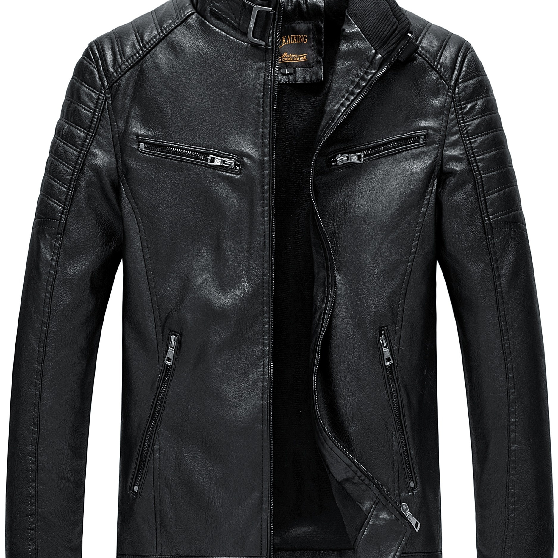 

Men's Pu Leather Jacket With Zippered Pockets, Men' Zip Up Jacket For Autumn & Winter