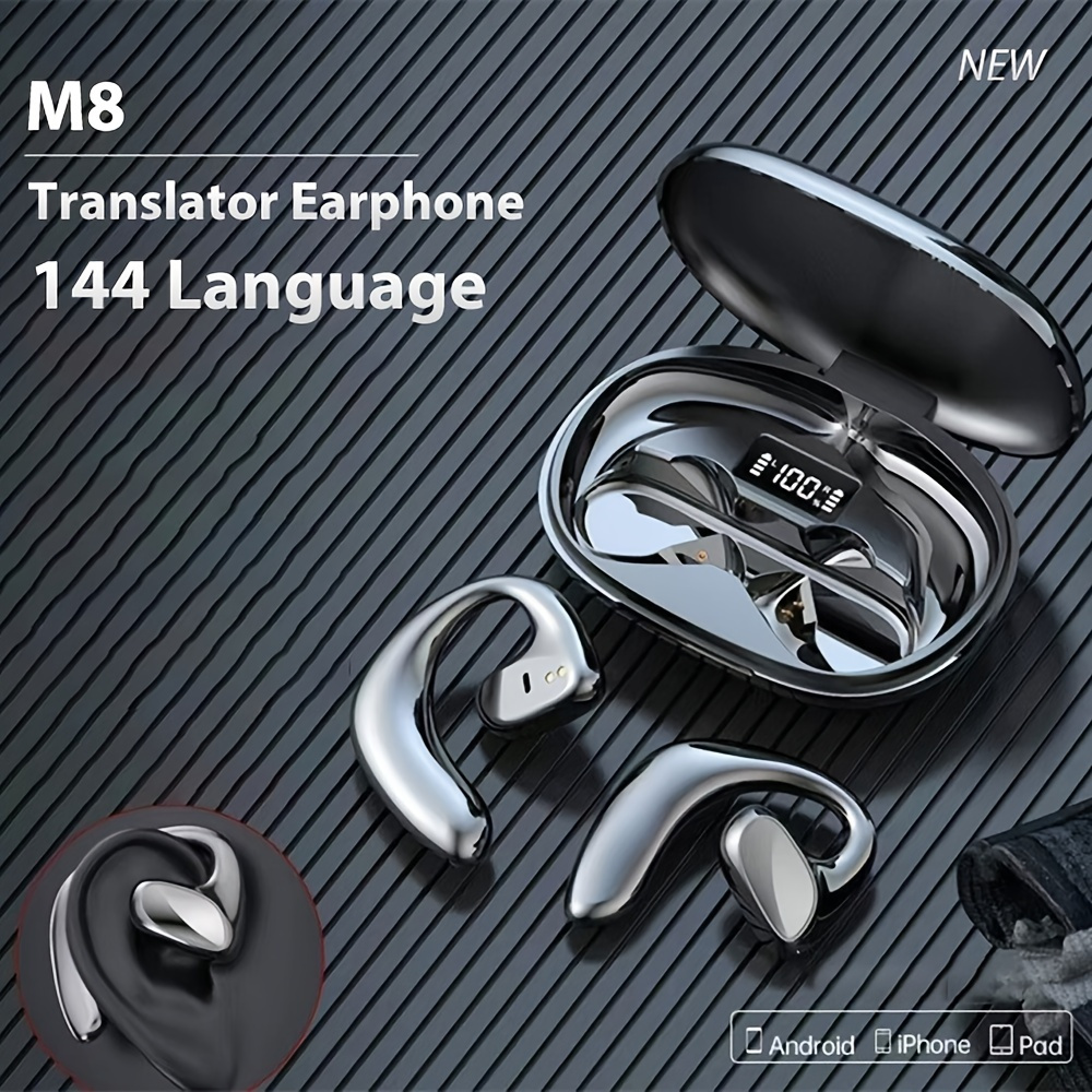 Auriculares traductor de auriculares, 144 idiomas en tiempo real, USB,  Bluetooth, traductor de voz inteligente, dispositivo de traductor  multilingüe
