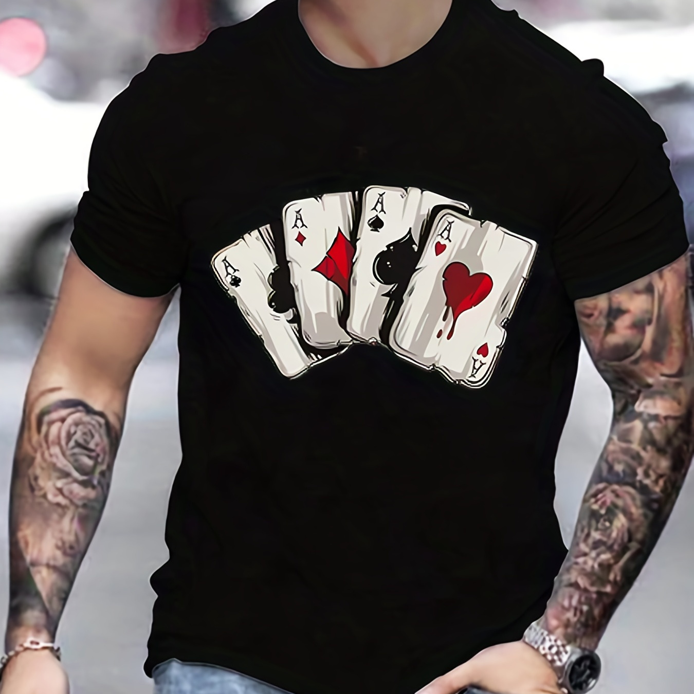 Poker Pattern, Men's Graphic T-shirt, Casual Comfy Tees For Summer
