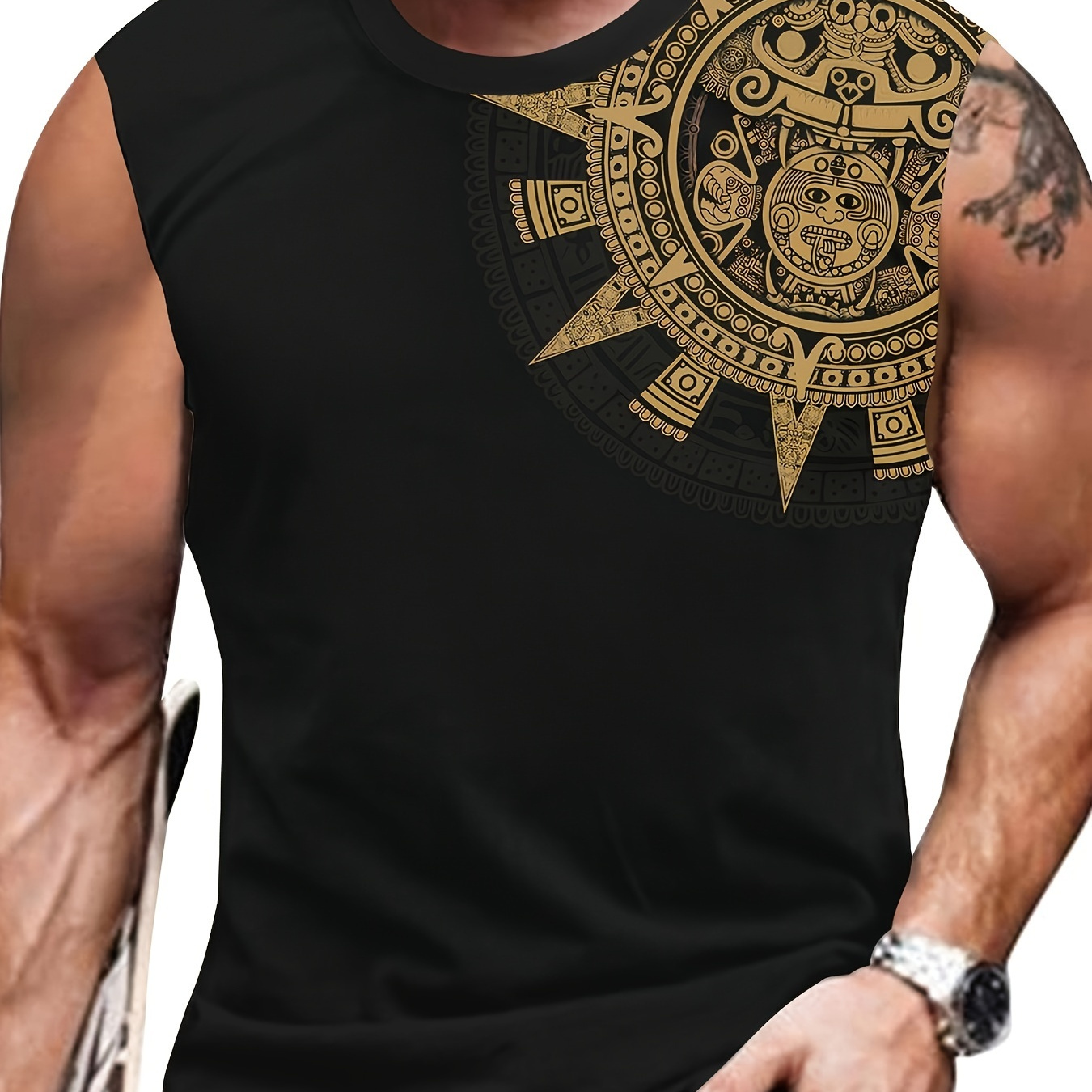 

Plus Size Men's Ethnic Style Tank Top, Funny Pattern Print Sleeveless Tees For Summer, Men's Clothing