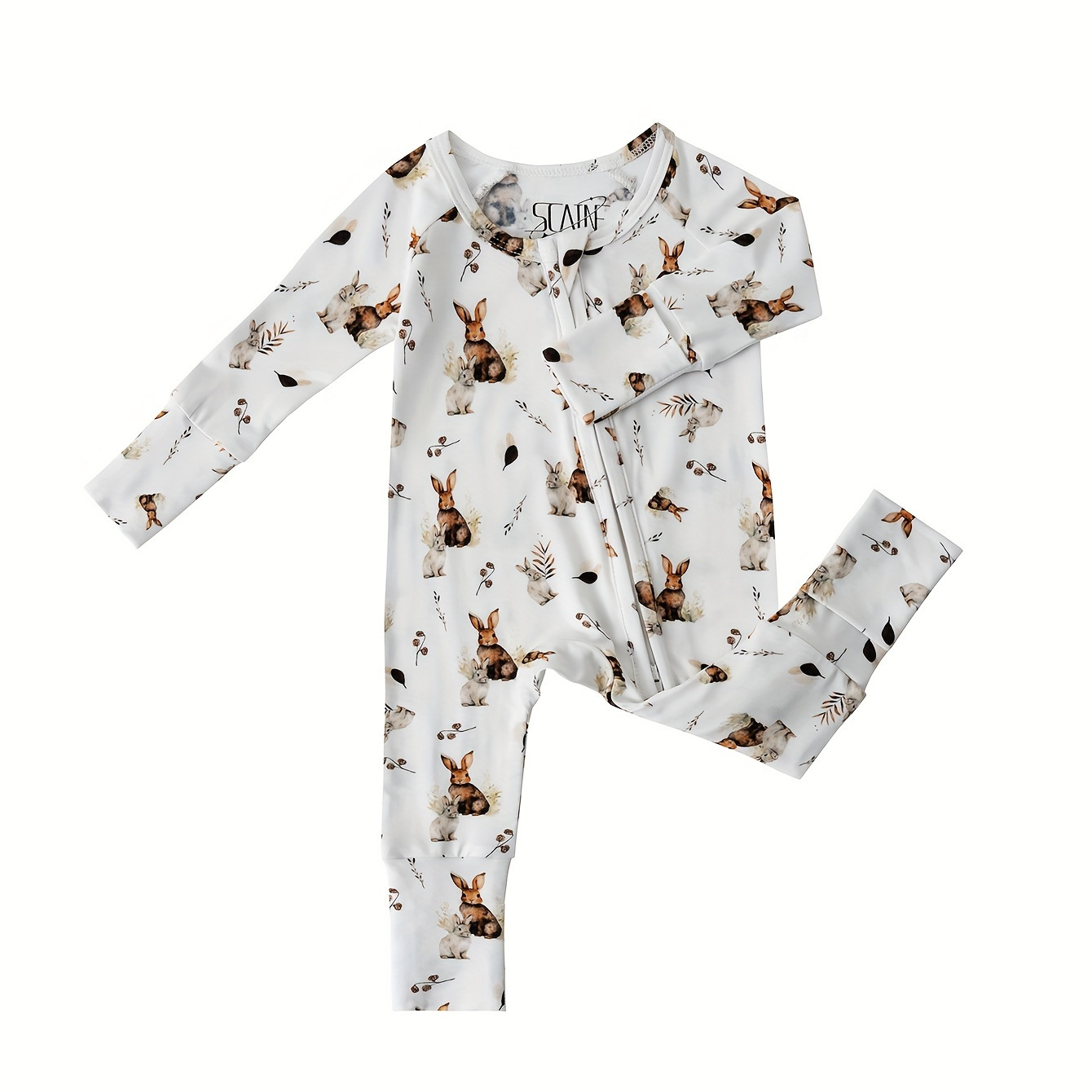 

Bamboo Fiber Bodysuit For Infants, 3d Rabbit Pattern Long Sleeve Onesie, Baby Boy's Clothing