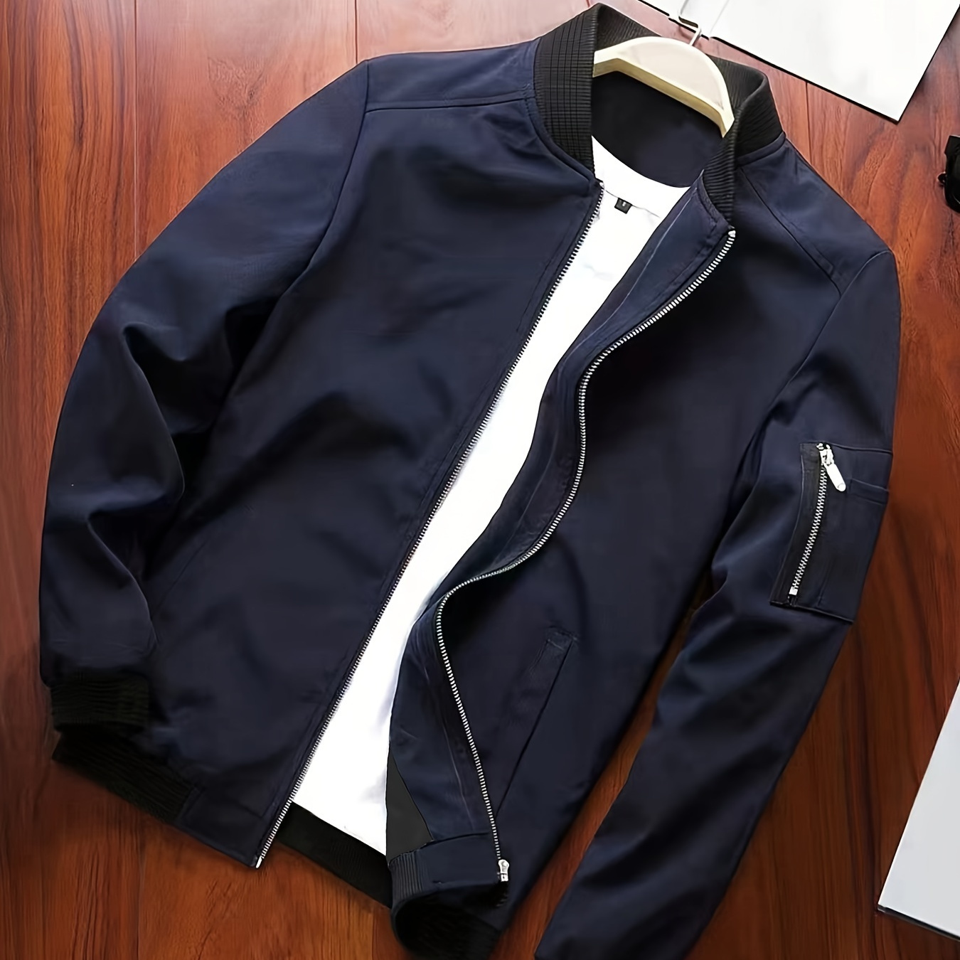 

Veste décontractée col et poches zippées de unie, veste zippée , le et