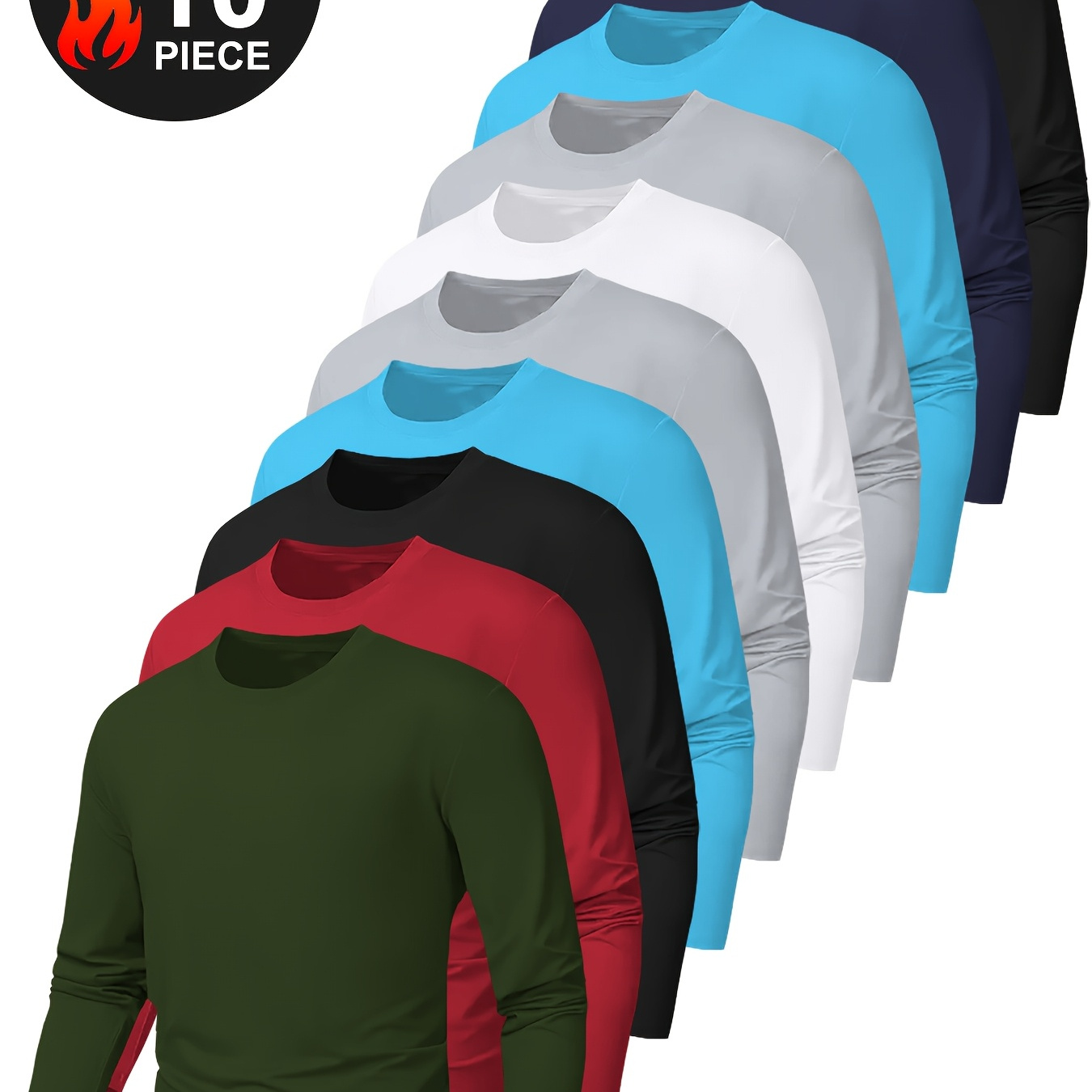 

10- Moisture-wicking Men's Long Sleeve Athletic T-shirts - Quick-dry, Breathable, Soft Fabric For Running, Sports, And Activities - Set For Active Workout And Wear