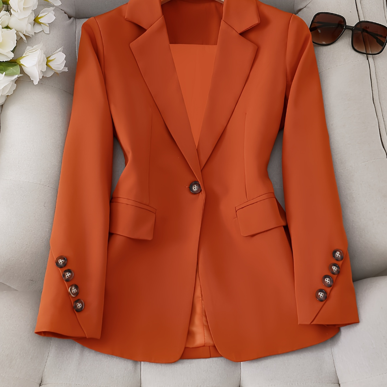 

Solid Color Single Breasted Blazer, Elegant Lapel Long Sleeve Blazer For Office & Work, Women's Clothing