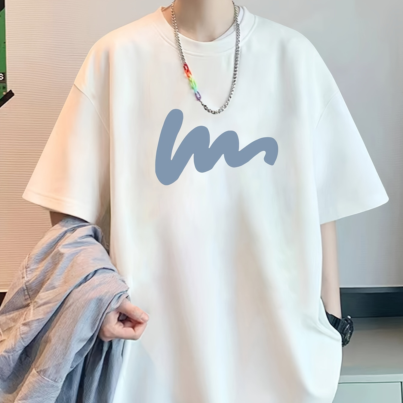 

Line Graphic Print Men's Creative Top, Casual Short Sleeve Crew Neck T-shirt, Men's Clothing For Summer Outdoor