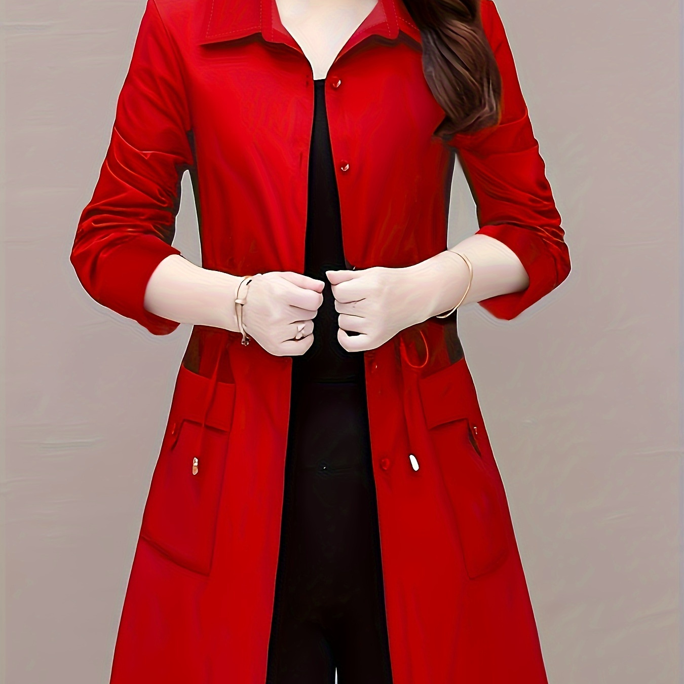 

Chic Spring/fall Loose-fit Waist-cinching Shirt - Solid Color, Polyester, Machine Washable With Collared Neckline For Women