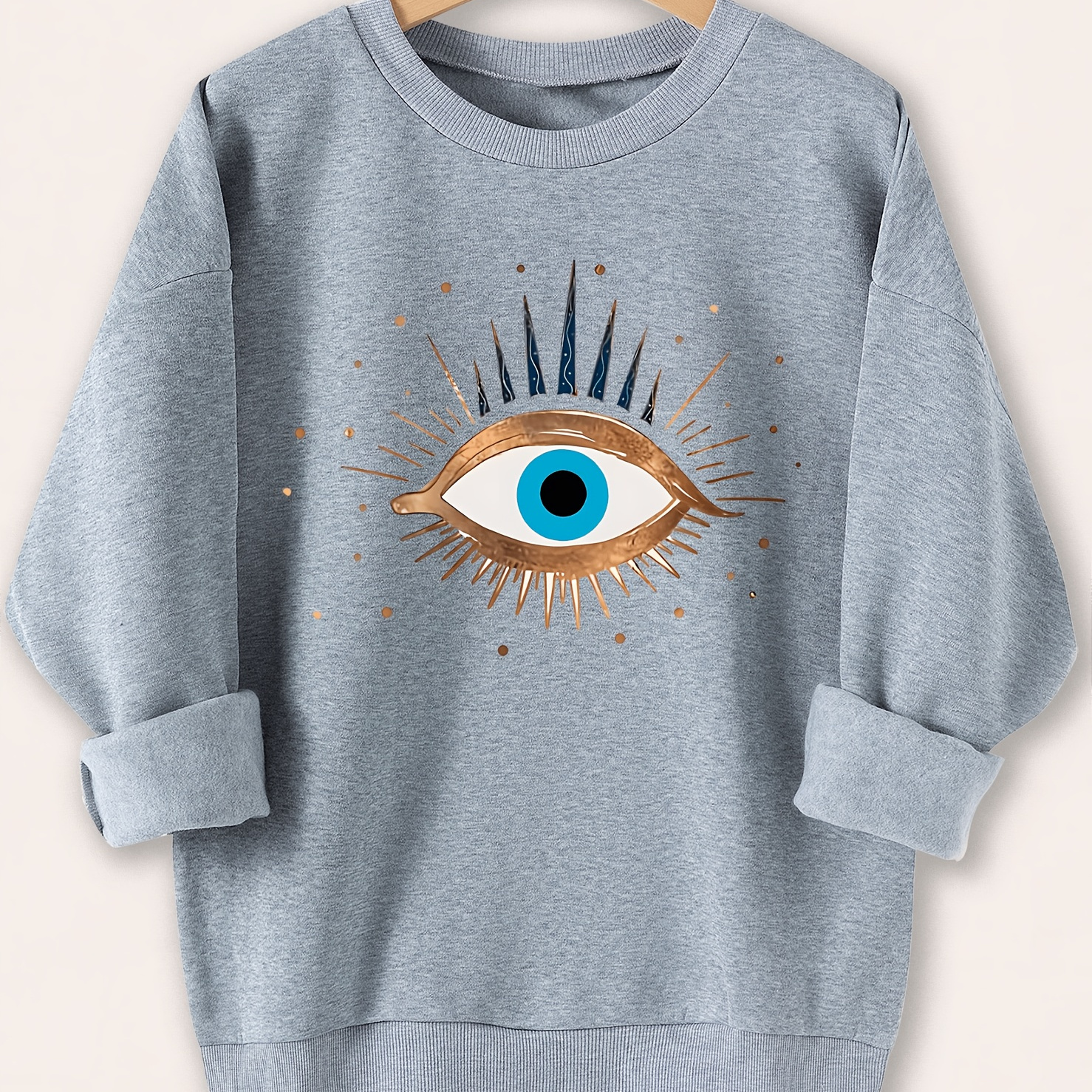 

Sweatshirt Imprimé Yeux de Démon, Sweatshirt Décontracté à Manches Longues et Col Rond pour & l'Hiver, Vêtements pour Femmes