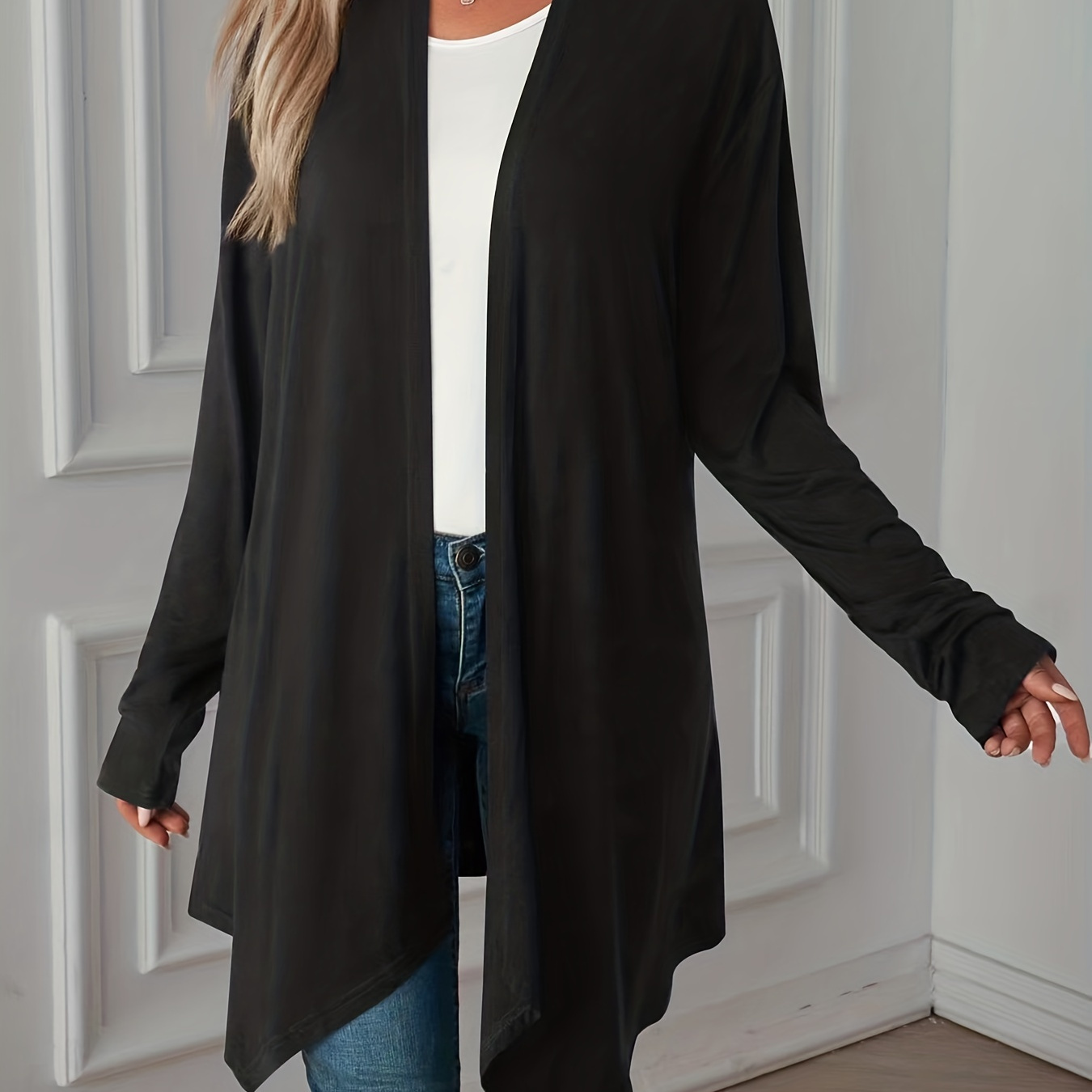 Plus Size Casual Coat Women's Plus Solid Long Sleeve Open - Temu