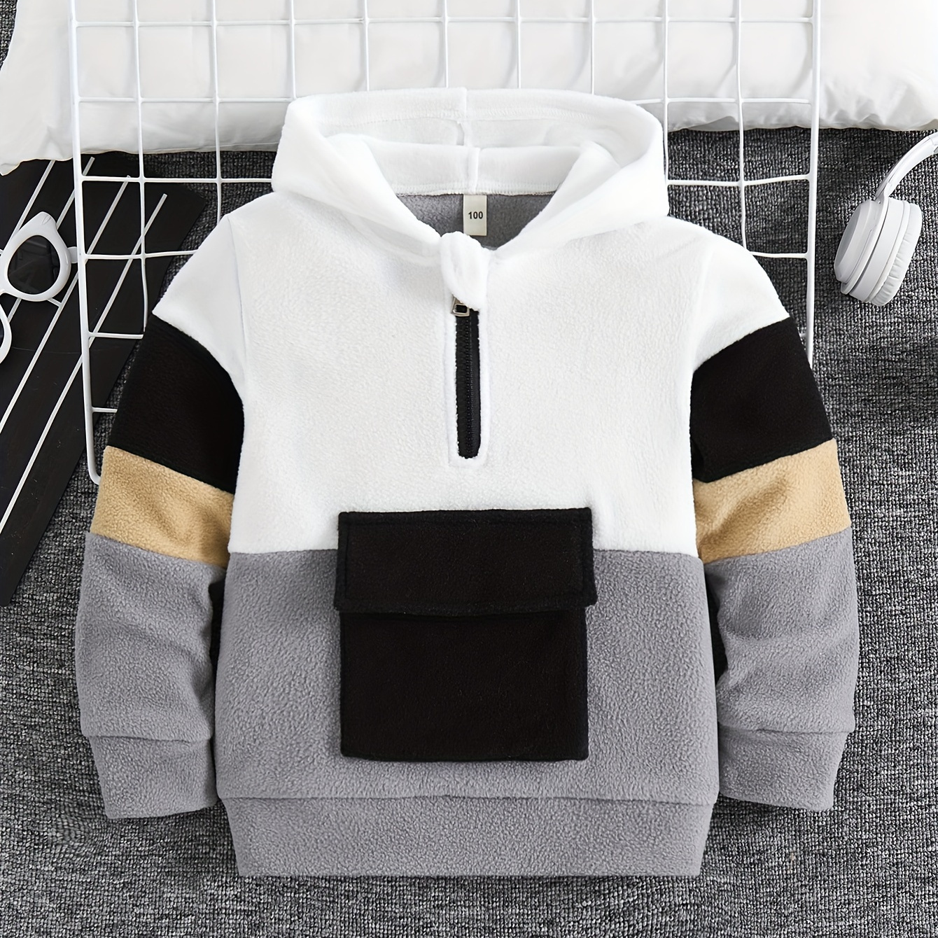 

Donabebe Boys' Casual Pullover Hoodie With Zipper, Soft Polyester Fleece, Long Sleeve, Golf Style, 12 Years Old And Below, Knitted Fabric, No Print