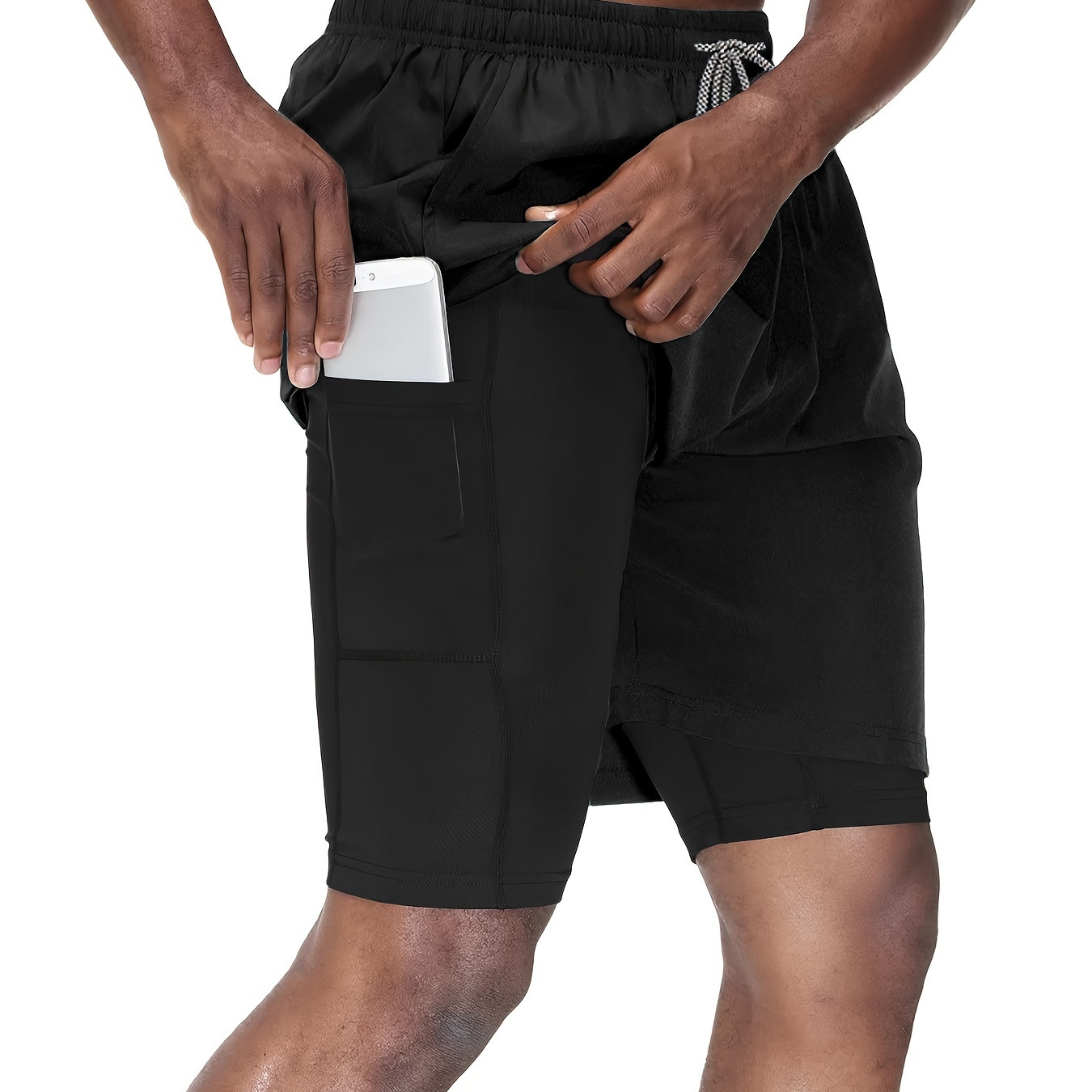 2 in 1 Double Layer Shorts Inner Pocket Men's Stretch - Temu Canada