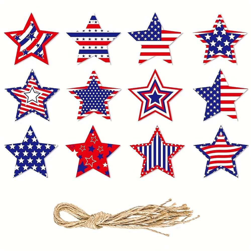 

12pcs, 4th Of July Star Hanging Sign, Independence Day Tree Ornaments, Red White Blue Star Gift Sign, Patriotic Star Banner Garland With Ropes, 4th Of July Party Decor, Festival Decor, Home Decor