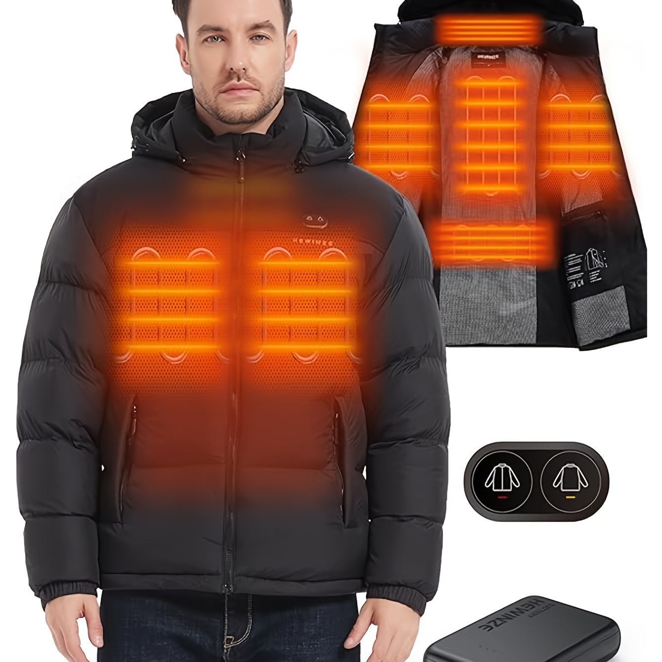 

Men's Heated Hooded Jacket, Winter Warm Jackets, Electric Dual-control Heated Jacket With 7.4v Battery Pack.