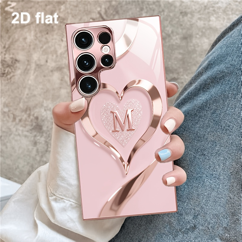 TEMU Phone Case - Pink Letter Luxury Pattern Electroplated Pink Phone Case Suitable For S26/s26 Plus/s26 Ultra/s25/s25 Fe/s24/s23/s22/s21/s20/note