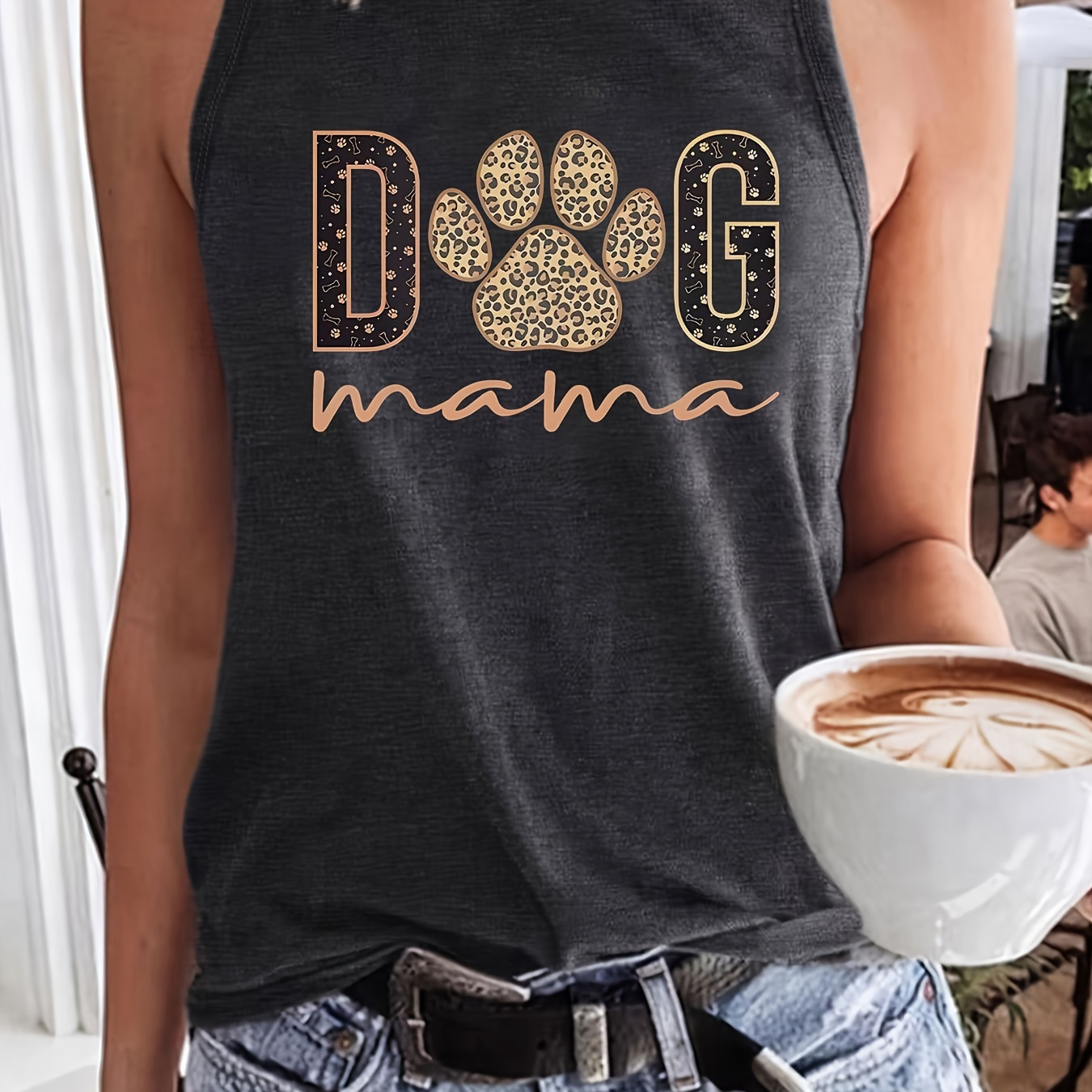 

Dog Mama Print Crew Neck Tank Top, Casual Sleeveless Top For Spring & Summer, Women's Clothing