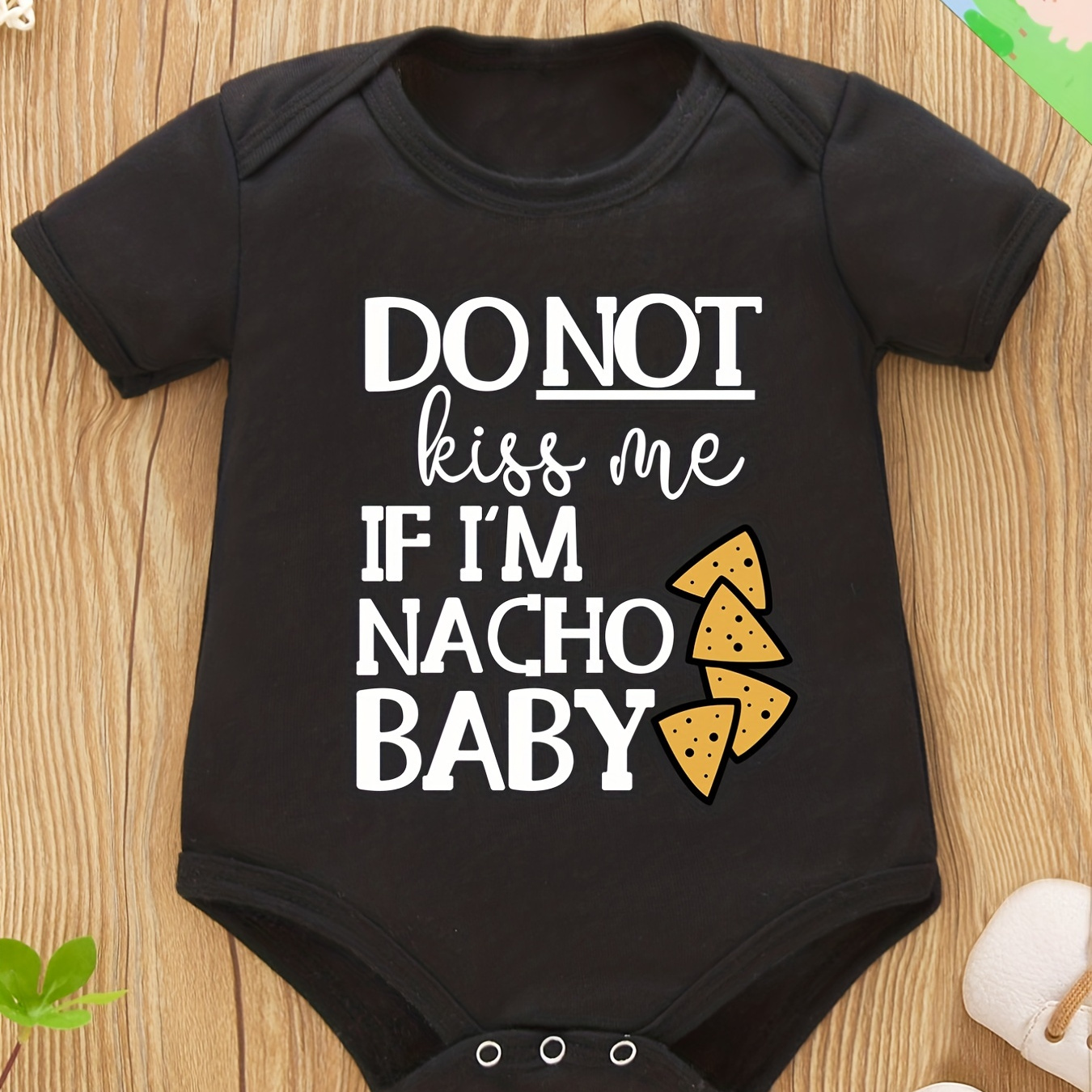 

Baby Girls And Boys Casual Romper With Funny "do Not Kiss Me If I'm Nacho Baby" Letter Graphics, Short Sleeve Onesie Clothes For Summer