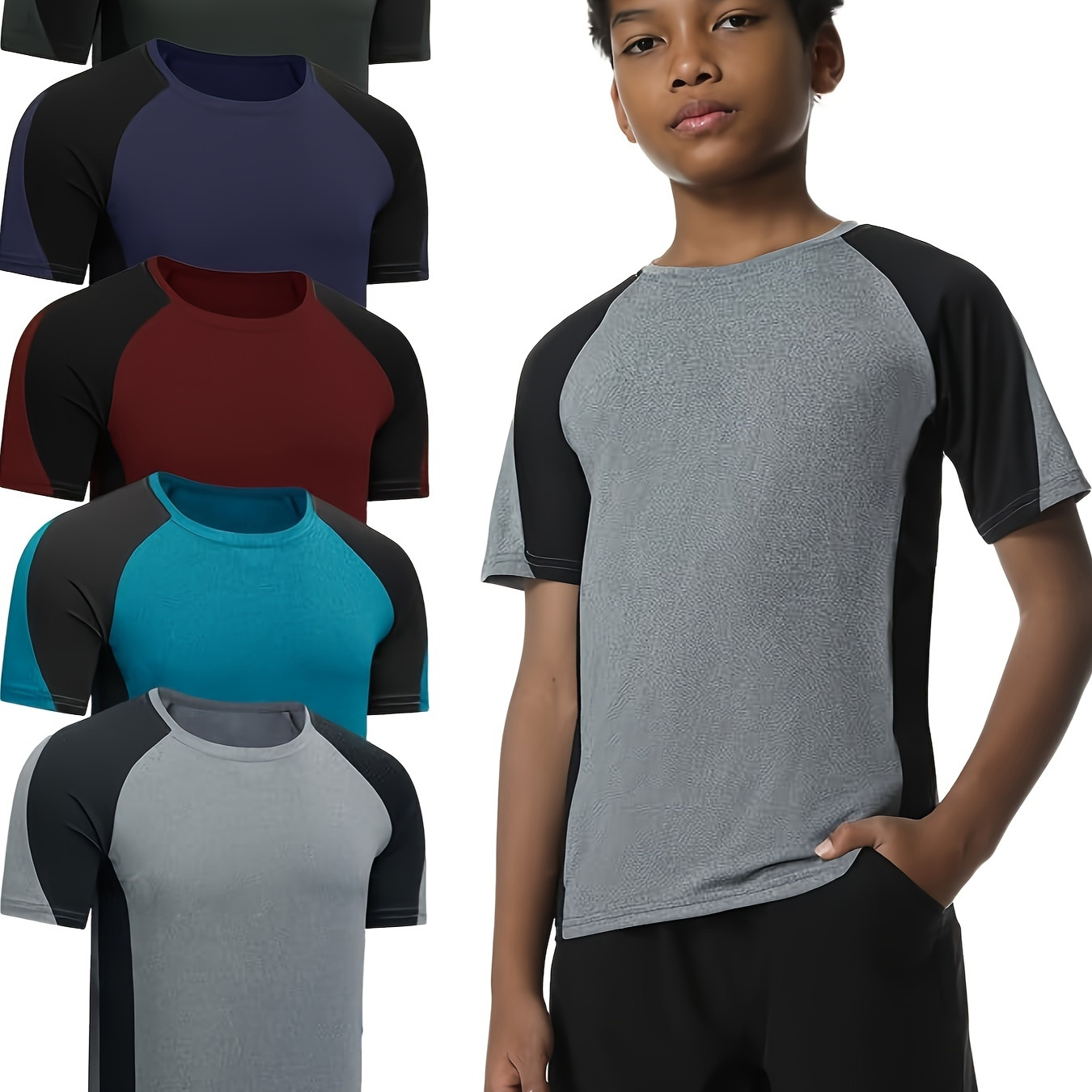 

5pcs Boy's Short Sleeve Quick Dry Athletic T-shirt, Comfy Active Breathable Sports Fitness Sports Top For Summer