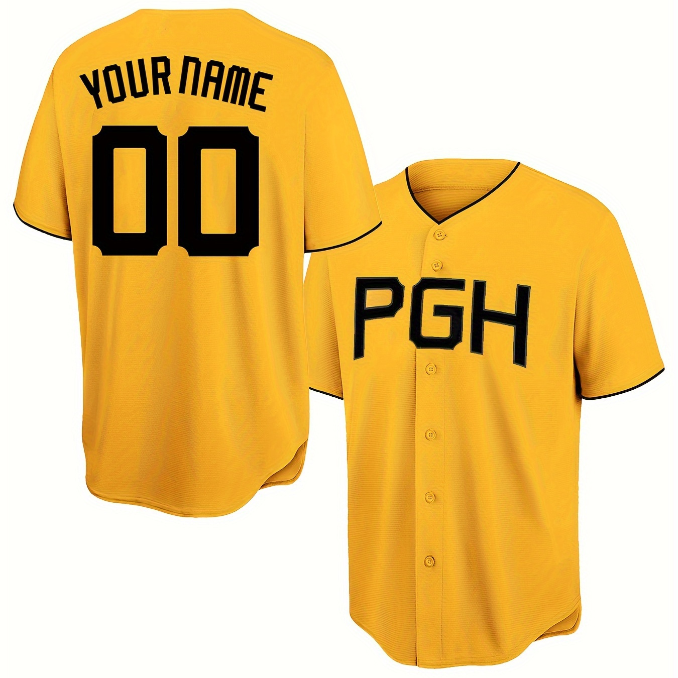 

Customized Name And Number Design, Men's Pgh Embroidery Design Short Sleeve Loose Breathable V-neck Baseball Jersey, Sports Shirt For Team Training