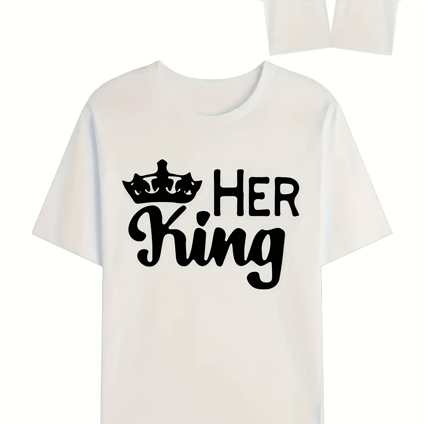 

His Queen&her King Print Men's Round Neck Short Sleeve Tee Fashion Slim Fit Pure Cotton T-shirt Top For Spring Summer Holiday