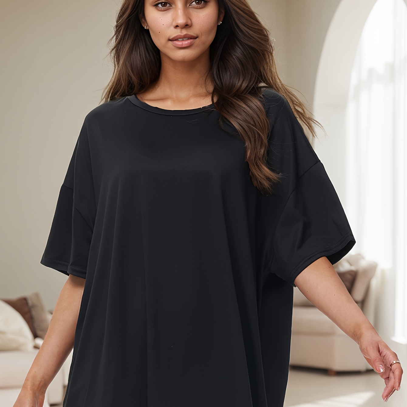 

Plus Size Crew Neck Oversized T-shirt, Casual Half Sleeve Top For , Women's Plus Size Clothing