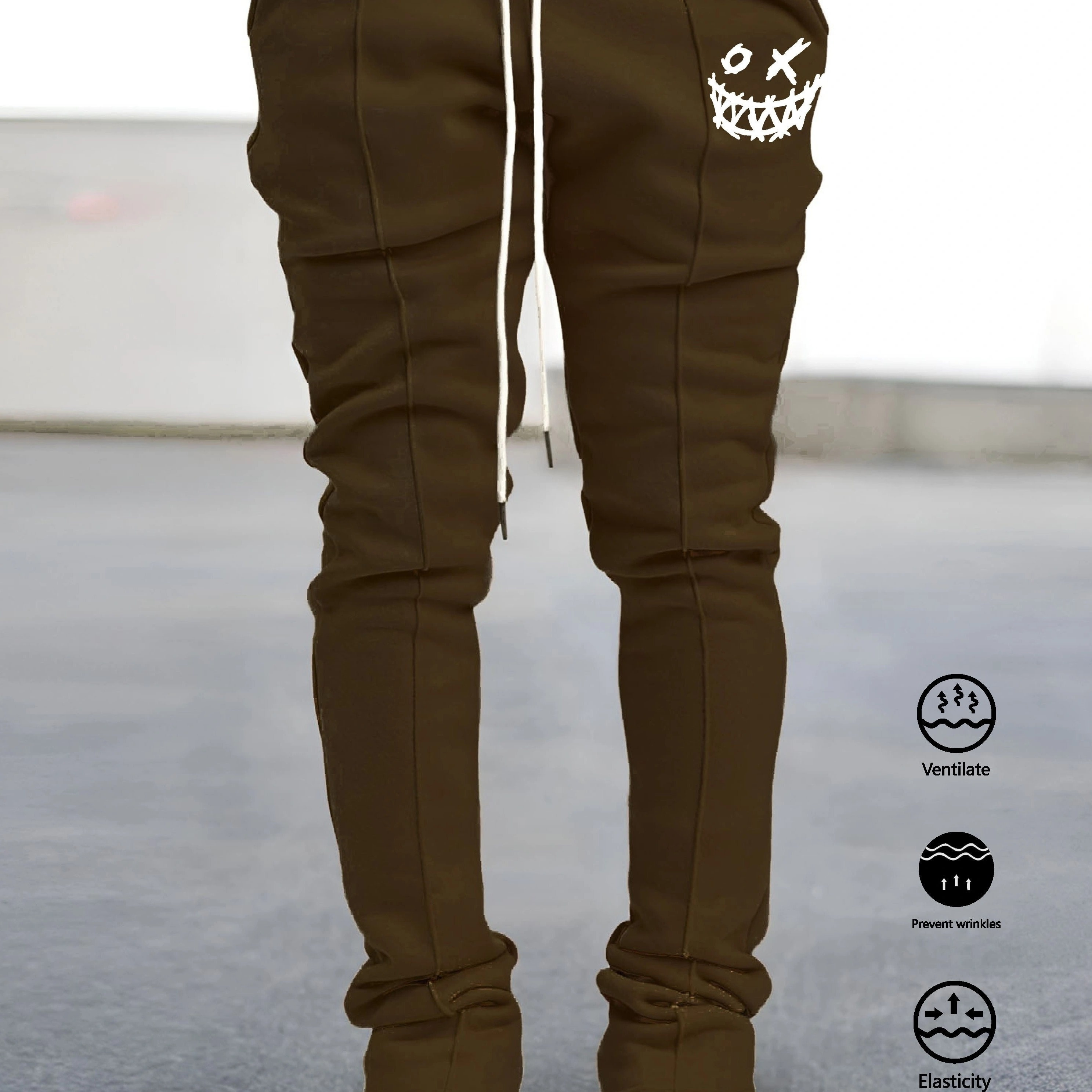 

Grimace Print Flared Trousers, Men's Casual Stretch Hip Hop Style Joggers For Performance Leisure Activities