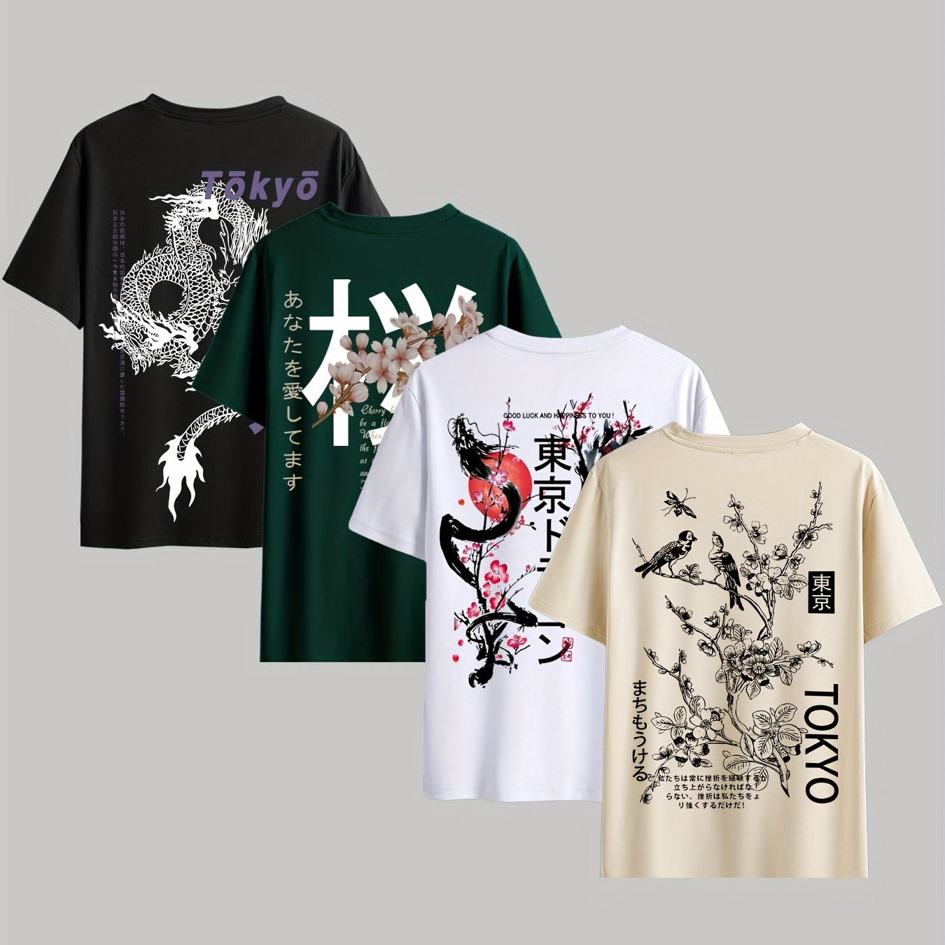 

T-shirt décontracté à manches courtes pour homme avec imprimé dragon de Tokyo, tissu polyester respirant, col rond, parfait pour les tenues d'été air.