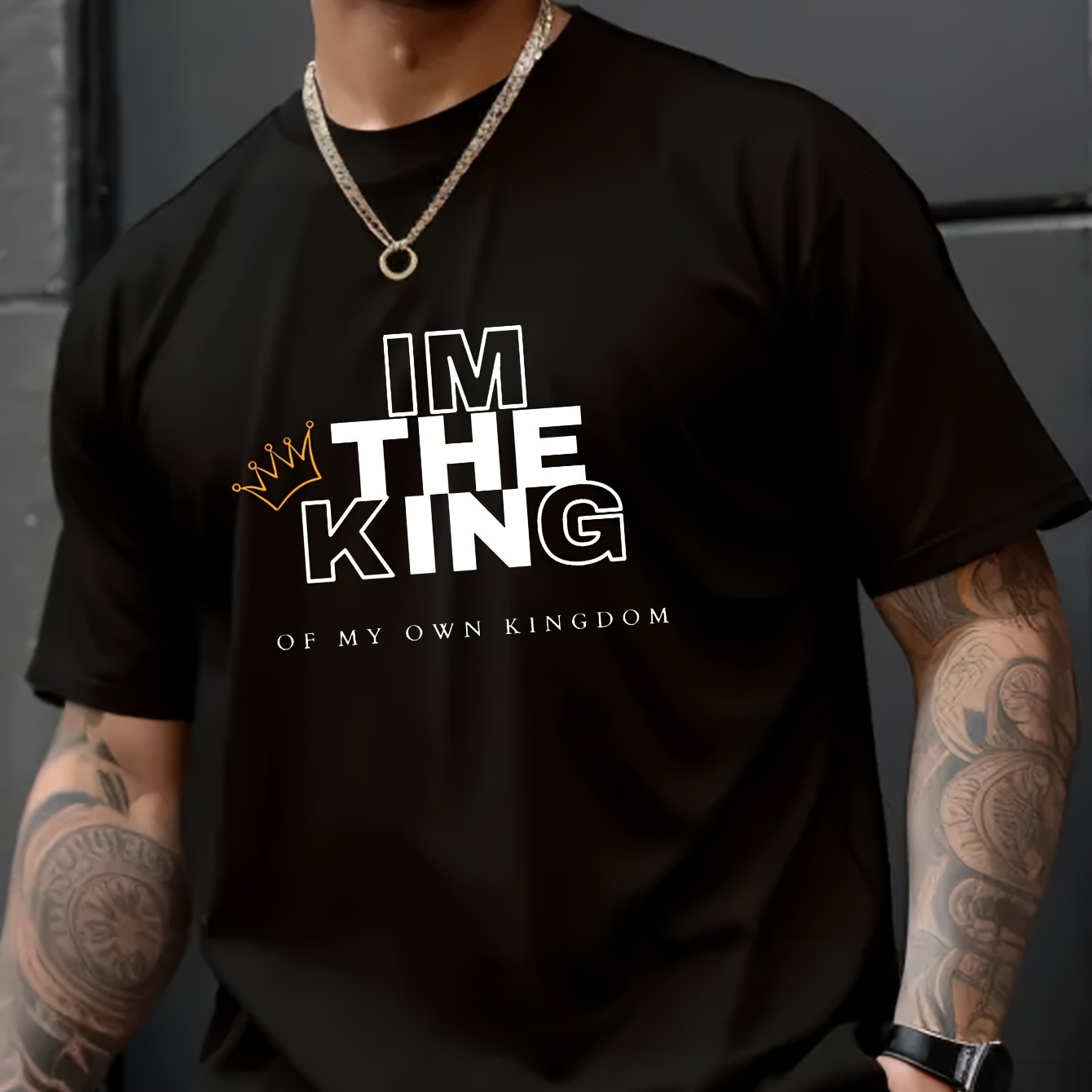 

I'm The King Print Men's Creative Top, Casual Short Sleeve Crew Neck T-shirt, Men's Clothing For Summer Outdoor