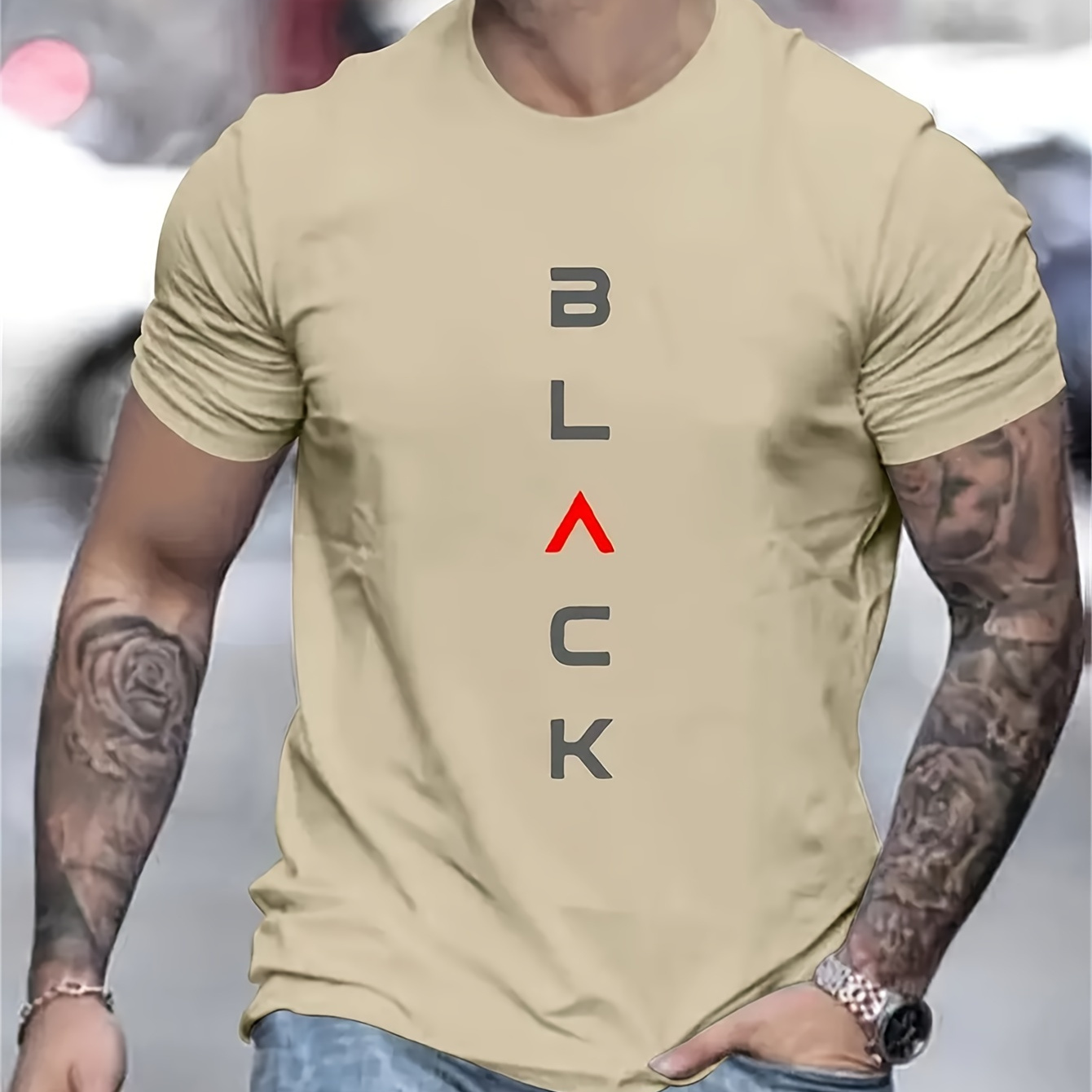 

Men's Trendy Letter Print Comfortable And Soft Shoulder T-shirt.