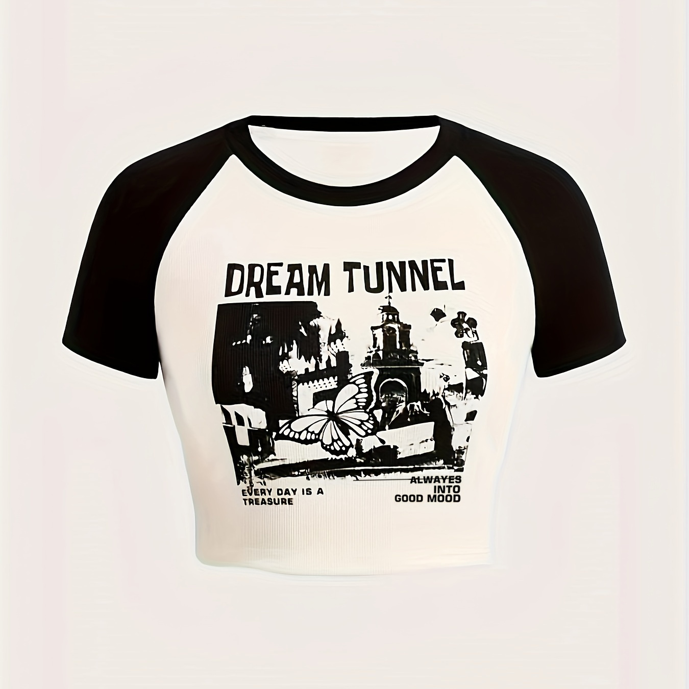 

Butterfly & Graphic Print T-shirt, Casual Crop Top For Spring & Summer, Women's Clothing