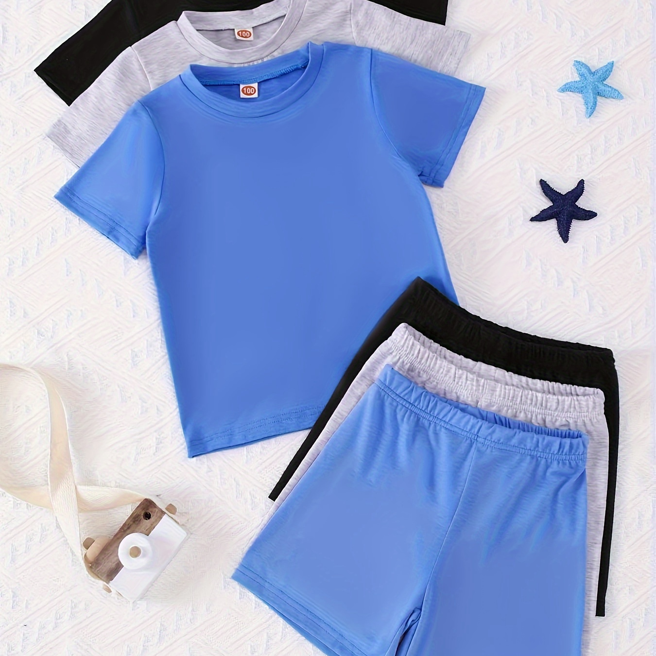 

6pcs Boys Casual Cartoon Versatile Short Sleeve T-shirt & Shorts Set, Cool, Lightweight And Comfy Summer Clothes