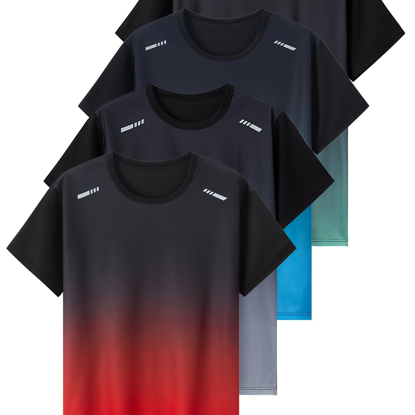 

4pcs Gradient Athletic Short Sleeve T-shirts For Boys - Cool, Lightweight And Comfy Summer Clothes!