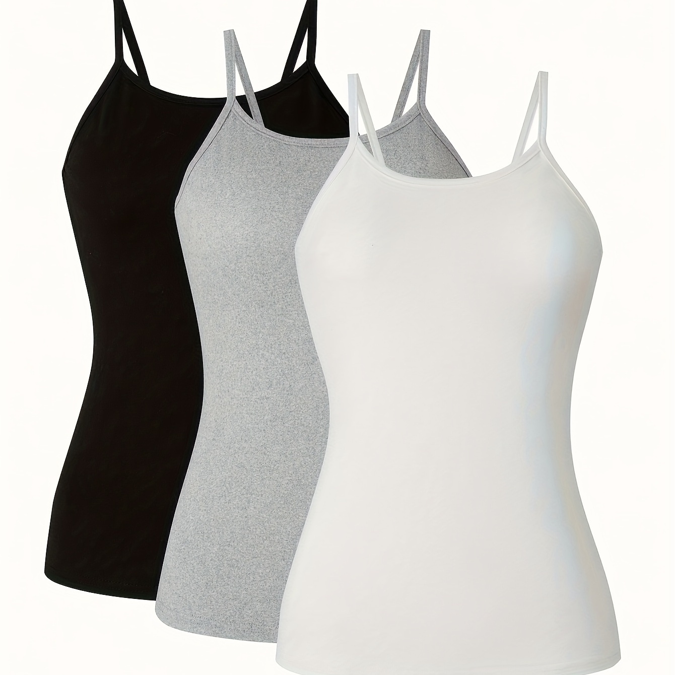 

3 Packs Solid Spaghetti Strap Top, Y2k Slim Sleeveless Cami Top For Summer, Women's Clothing