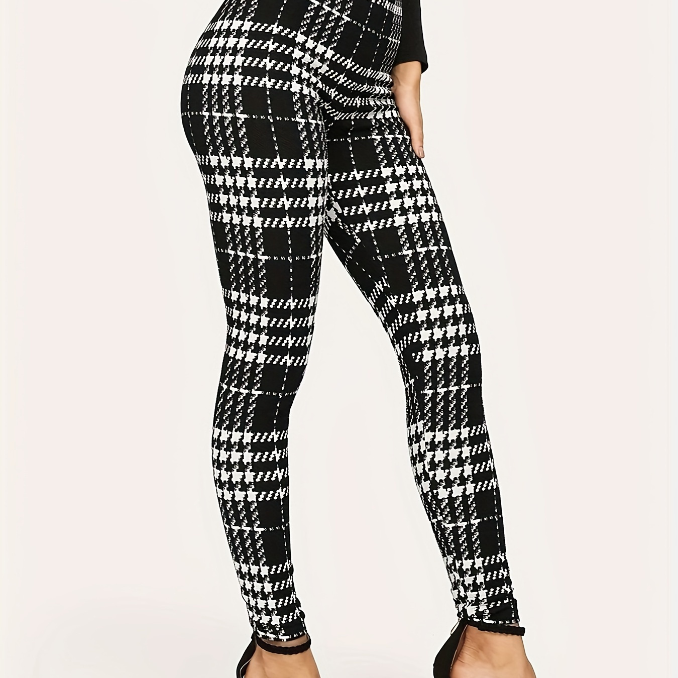 

Plaid Printed Skinny Long Length Pants, Elegant Elastic Waist Pants For Every Day, Women's Clothing