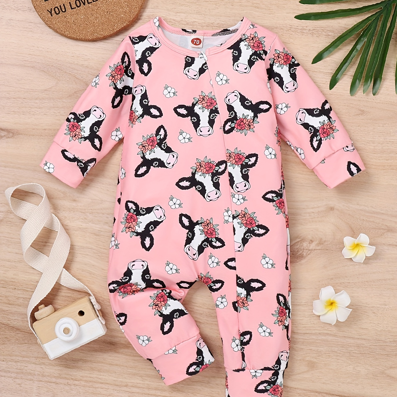 

Baby Girls Cute Cartoon Graphic Print Jumpsuit, Toddler's Long Sleeve Romper