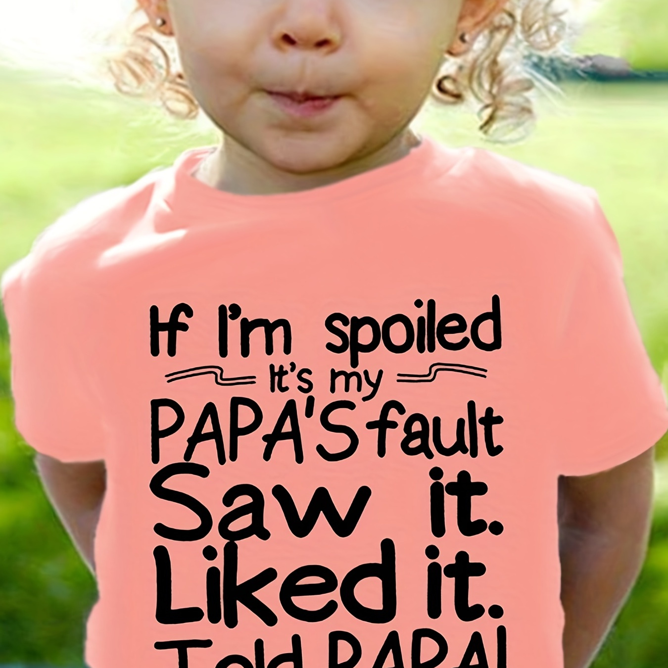 Toddler Girls Letter "If I'm Spoiled It's My Papa's Fault" Graphic T-Shirt Casual Sports Round Neck Short Sleeve Tees Top Kids Summer Clothes